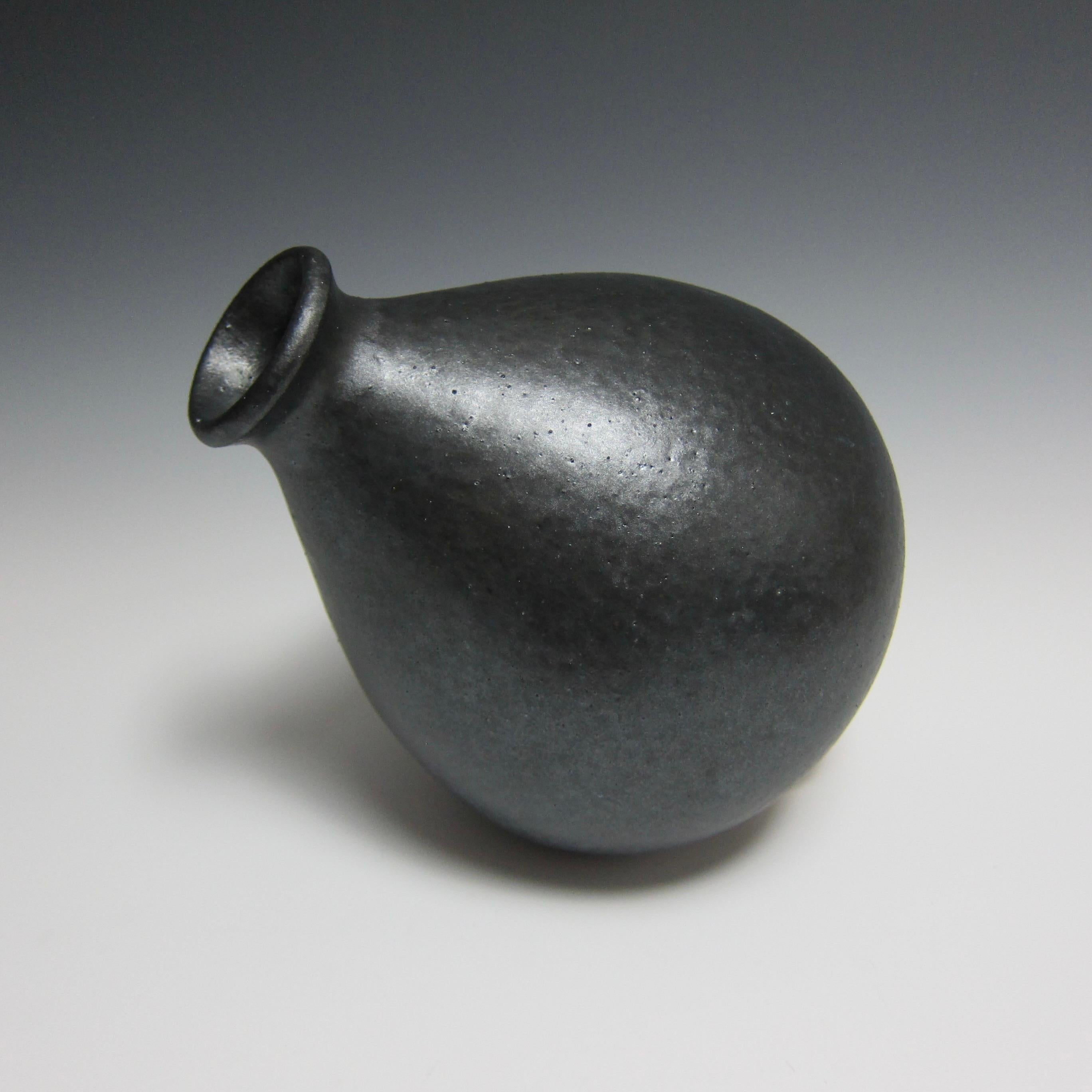 Modern Jason Fox Matte Black Ceramic Vase / Flower Bottle For Sale