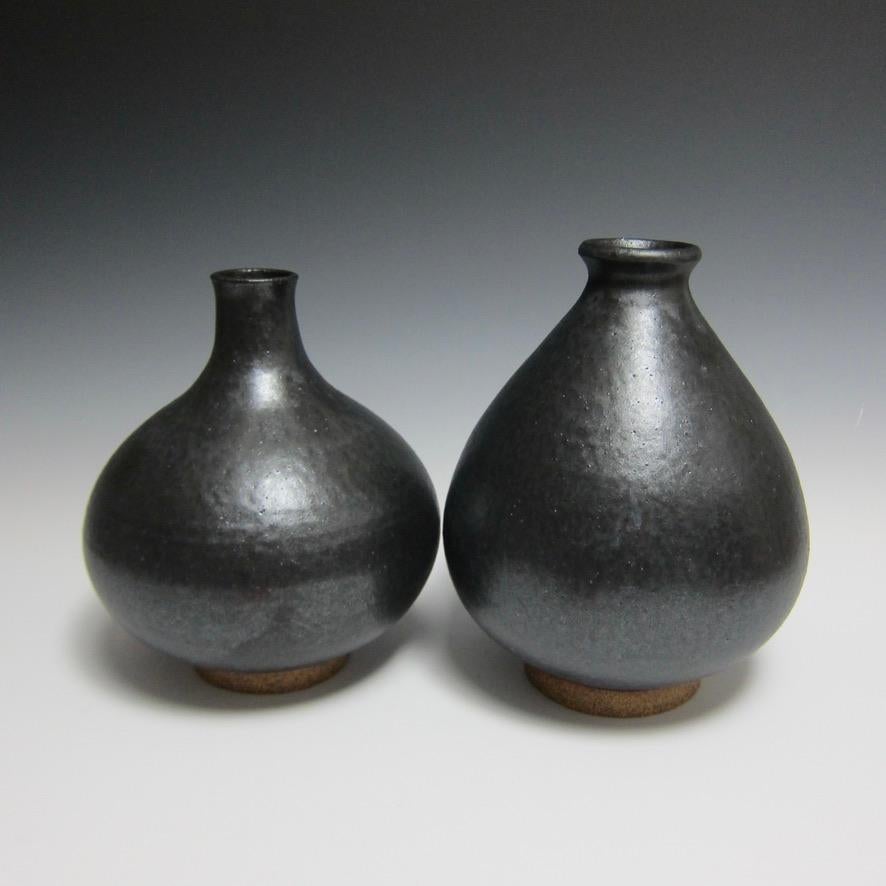 American Jason Fox Matte Black Ceramic Vase / Flower Bottle For Sale