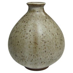 Jason Fox Wheel Thrown Speckled White Ceramic Vase / Flower Bottle