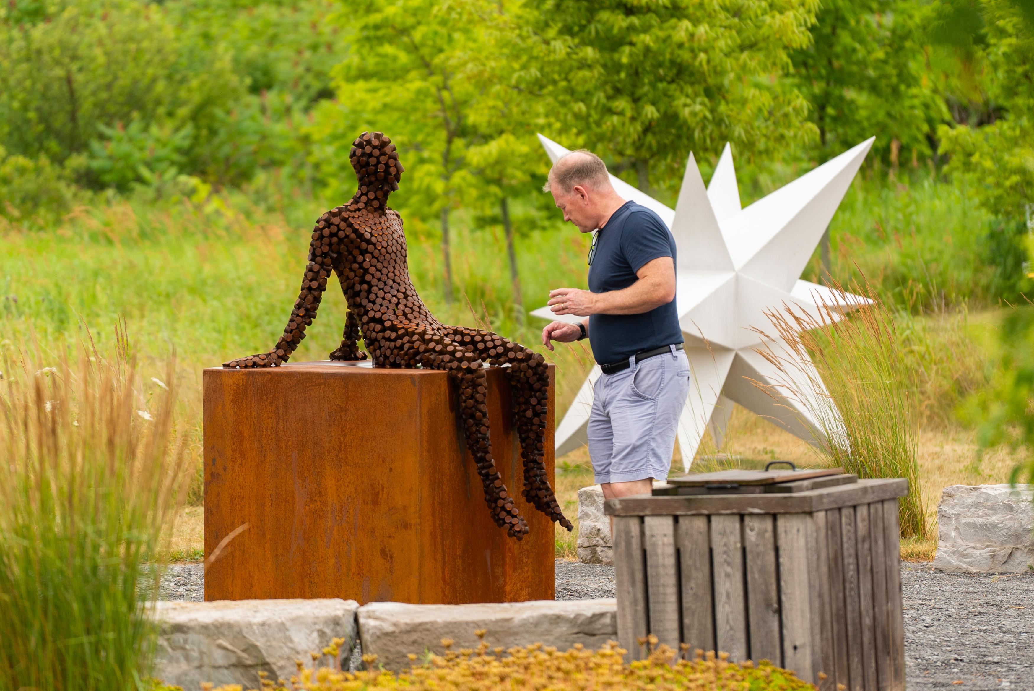 A View From the North - large, rust, male figure, corten steel outdoor sculpture 6