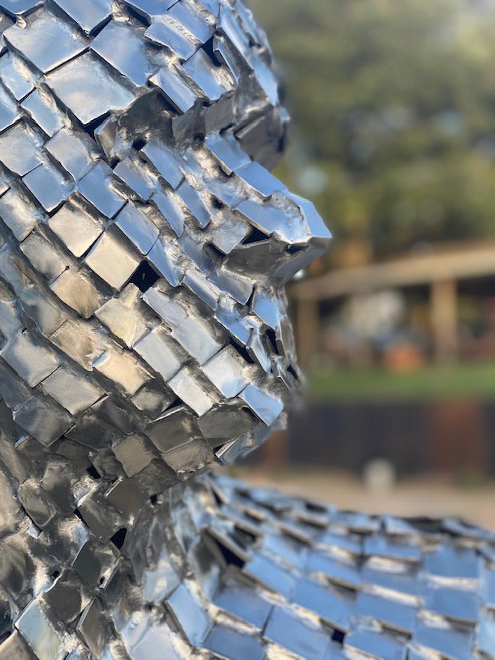 After Bathsheba - large, male nude figure, stainless steel outdoor sculpture - Contemporary Sculpture by Jason Kimes