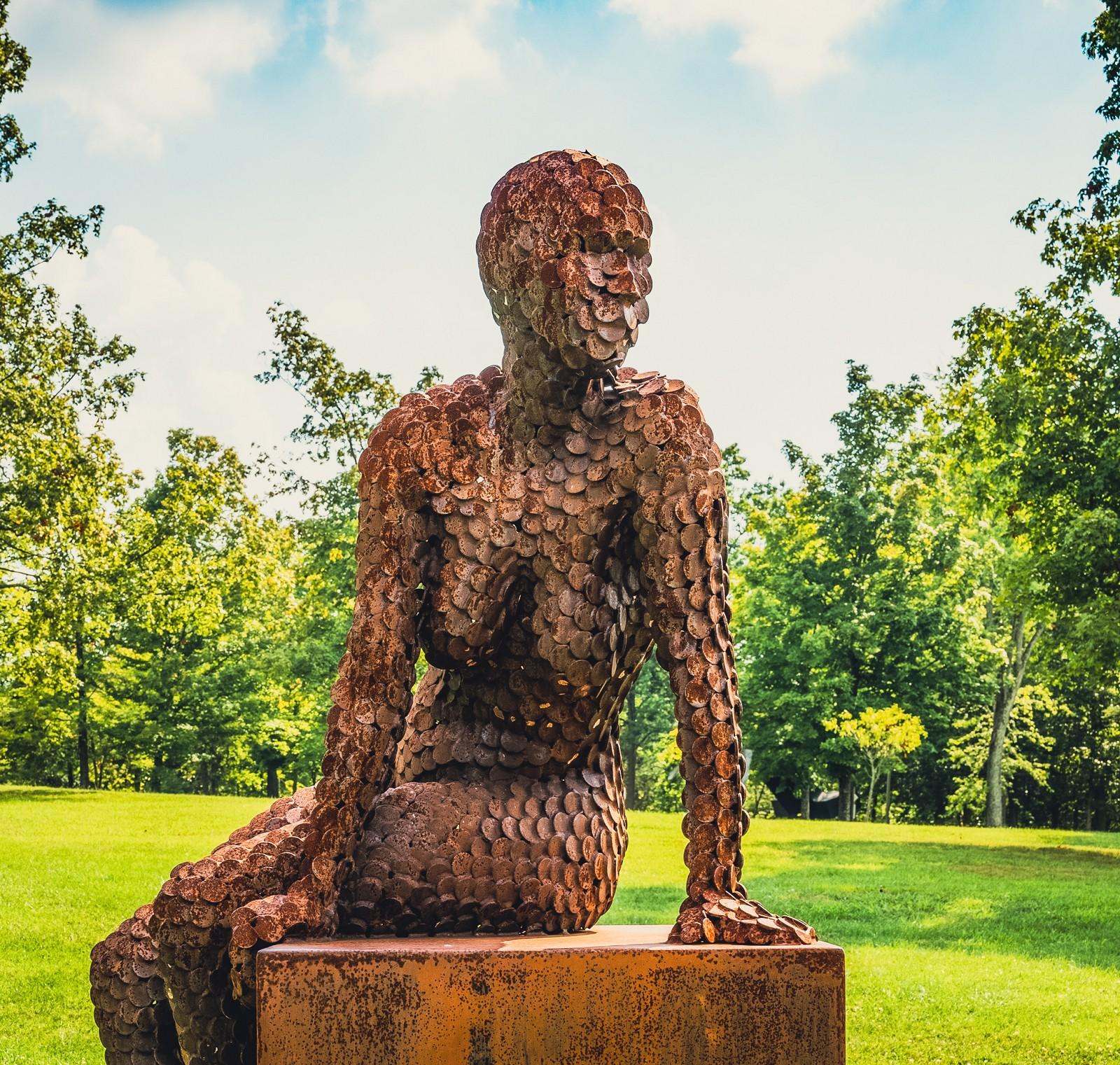 Anticipation - large, rust, female figure, Corten steel outdoor sculpture - Beige Figurative Sculpture by Jason Kimes