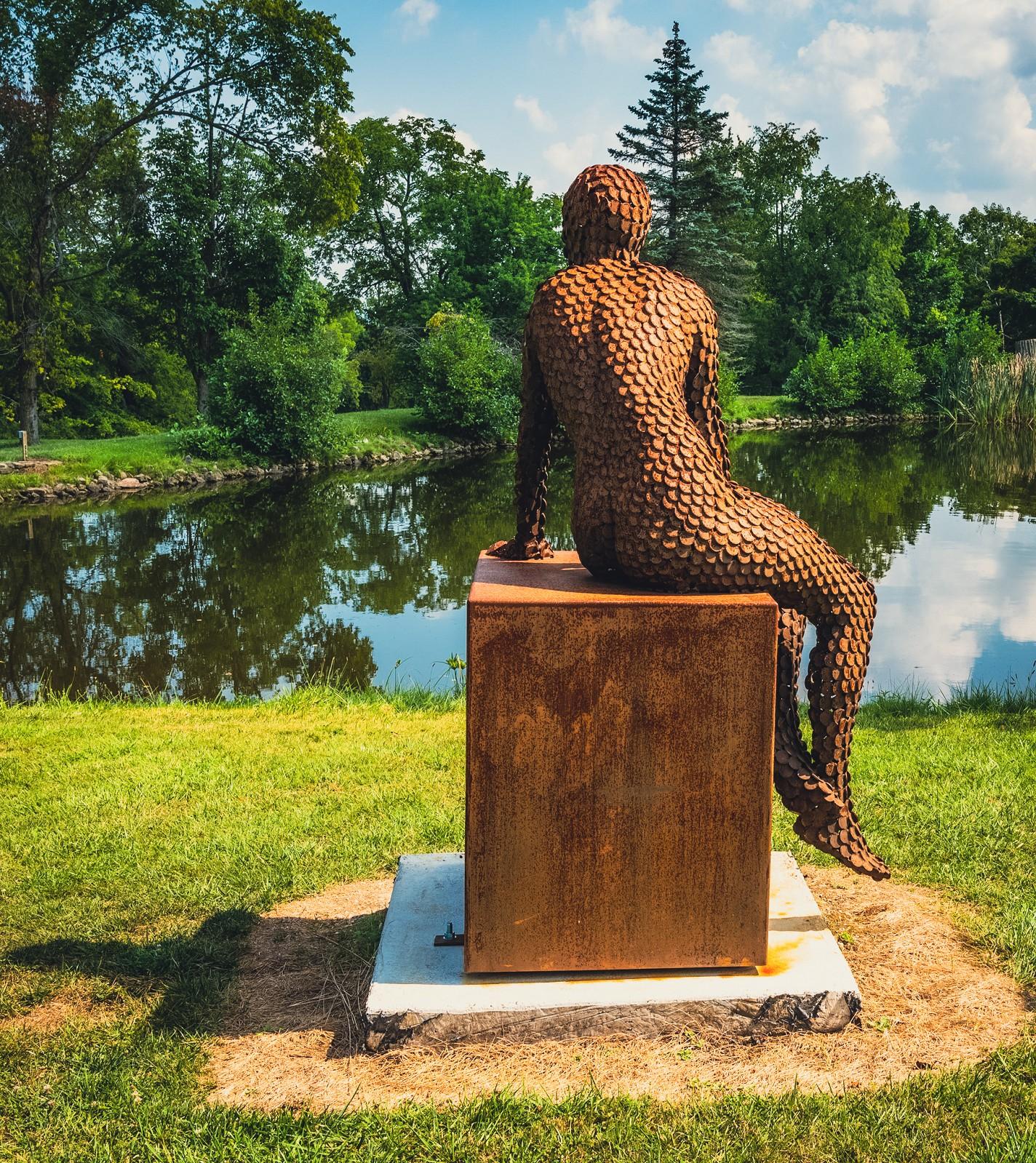 Anticipation - large, rust, female figure, Corten steel outdoor sculpture For Sale 1