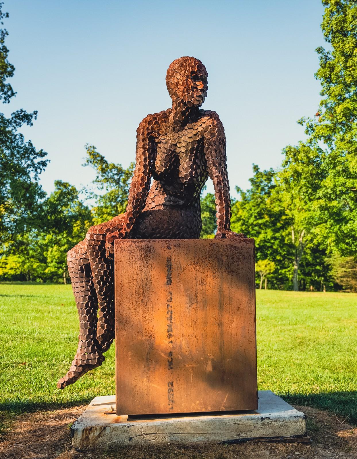 Jason Kimes Figurative Sculpture - Anticipation - large, rust, female figure, Corten steel outdoor sculpture