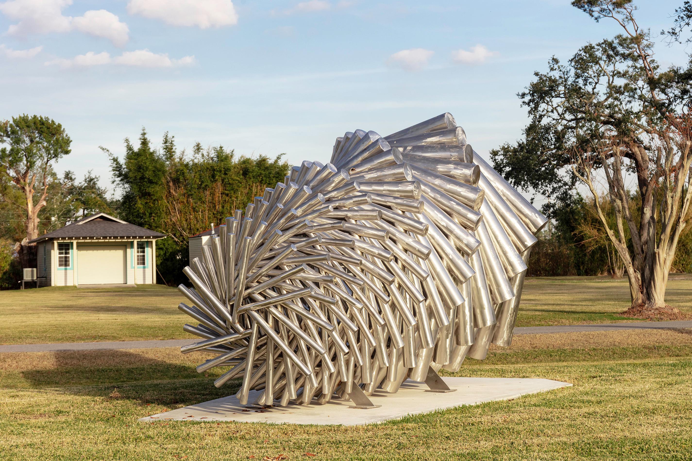 Grand nid, complexe, géométrique, abstrait, en acier inoxydable, sculpture d'extérieur - Contemporain Sculpture par Jason Kimes