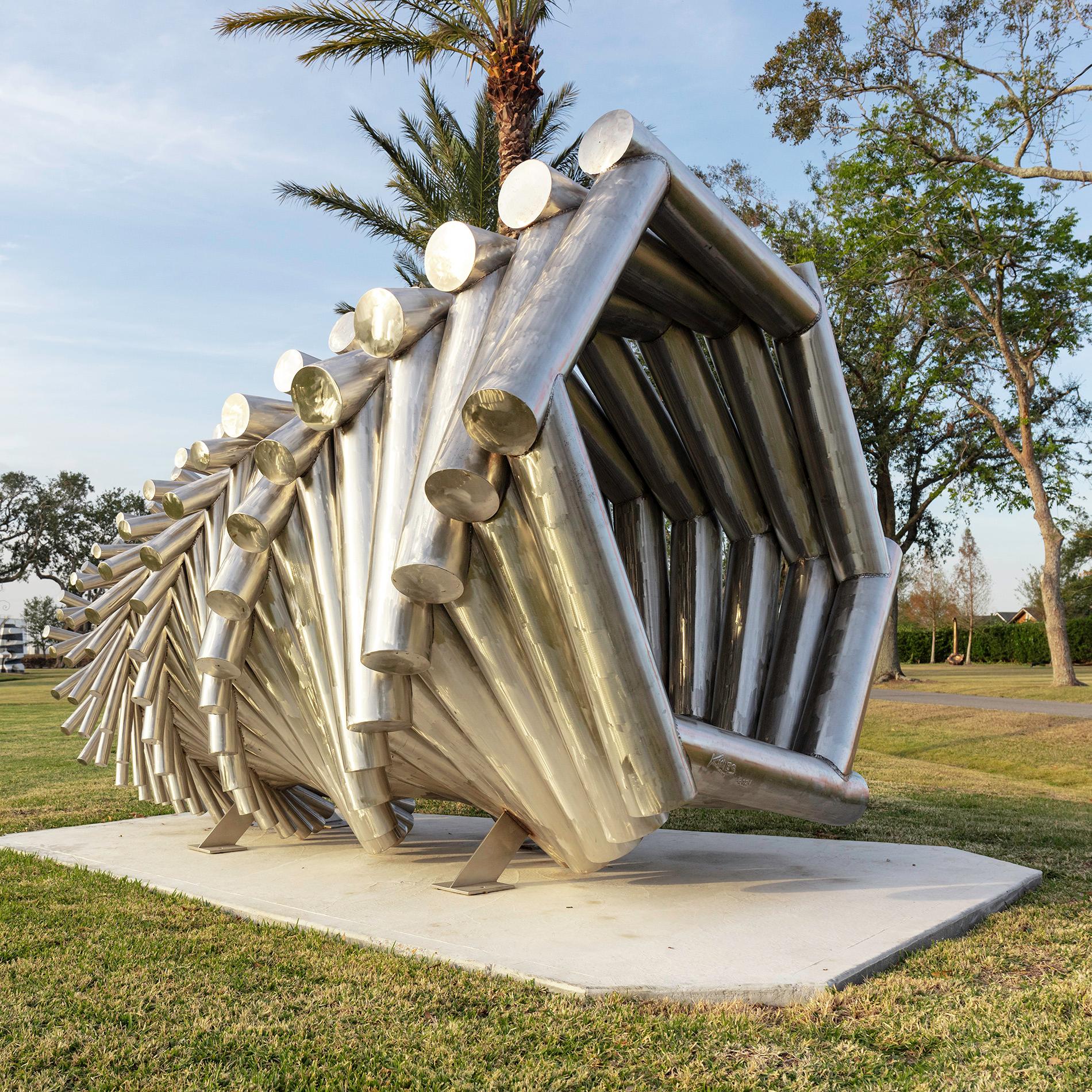 Grand nid, complexe, géométrique, abstrait, en acier inoxydable, sculpture d'extérieur en vente 4