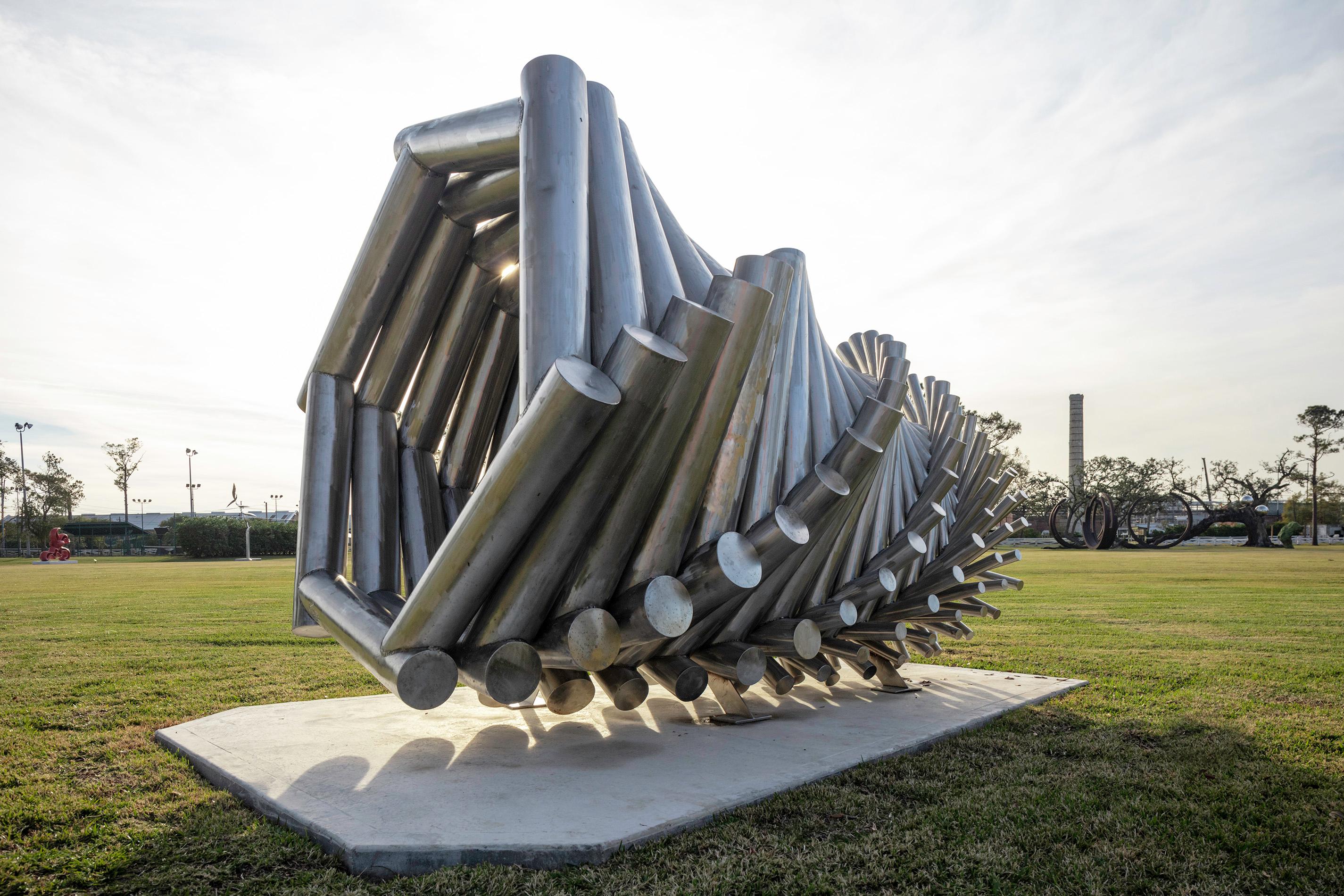 Abstract Sculpture Jason Kimes - Grand nid, complexe, géométrique, abstrait, en acier inoxydable, sculpture d'extérieur