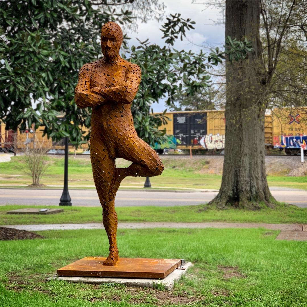 Jason Kimes Figurative Sculpture - Positive Capability - large, rust, male figure, Corten steel outdoor sculpture
