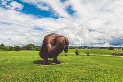 The Least Amount of Space - monumental male figure, corten steel sculpture