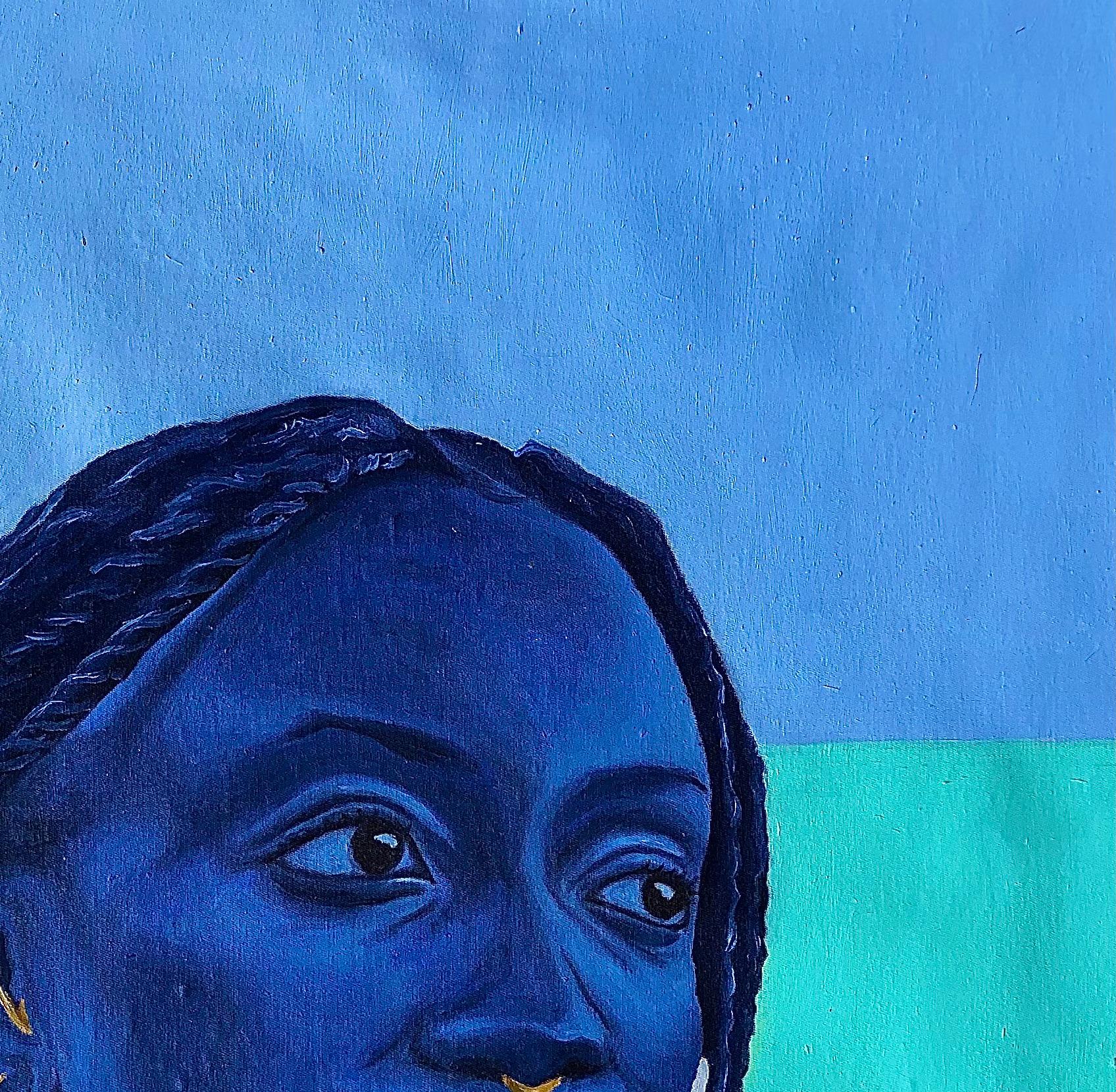 Mpumi - 21st Century, Contemporary, Figurative Portrait, Fashion Art, Women, Oil - Blue Portrait Painting by Jason Langa