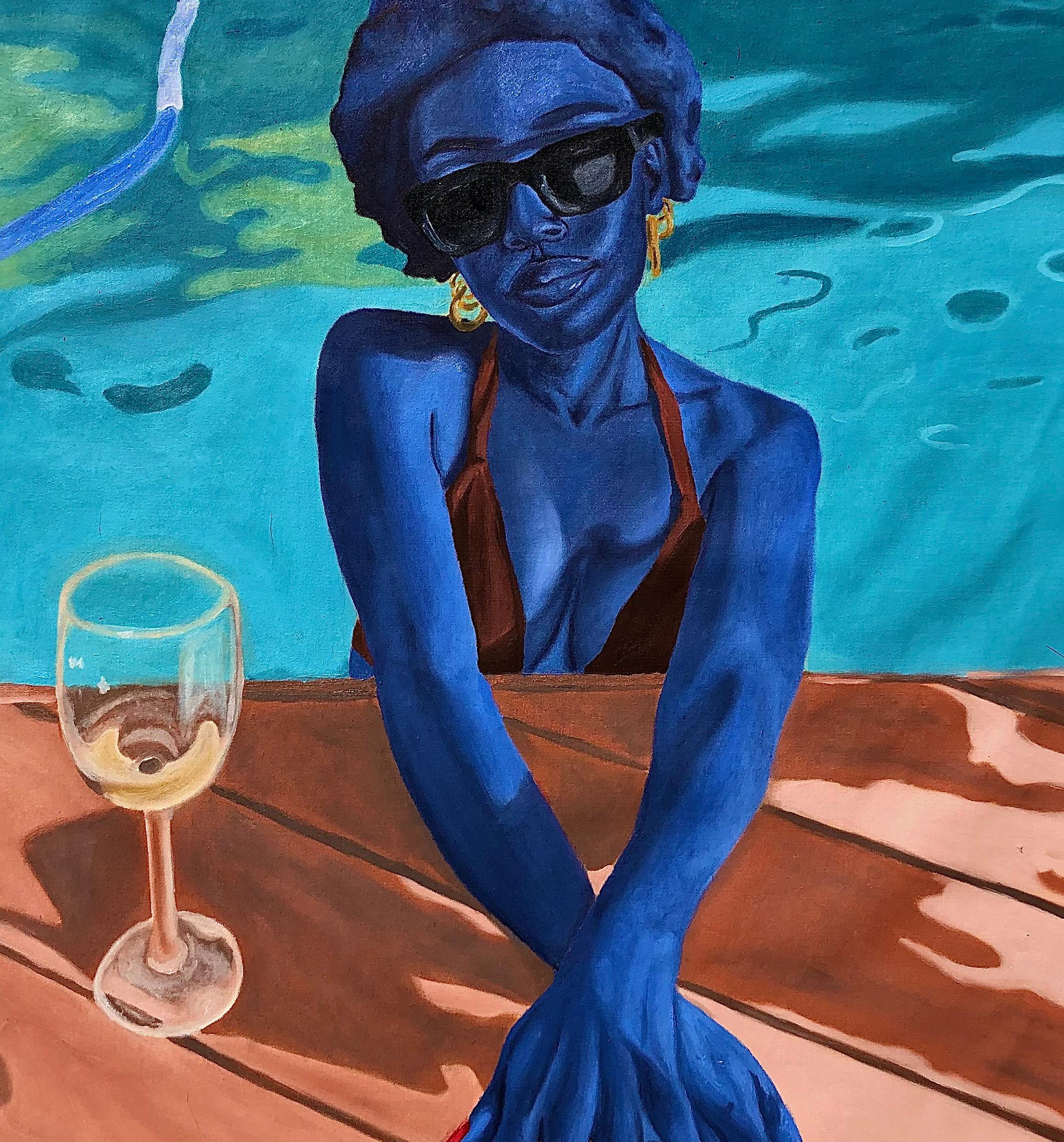 Der Sommer ist zurück - 21. Jahrhundert, Contemporary, Figuratives Portrait, Frauen beim Chillen (Blau), Portrait Painting, von Jason Langa