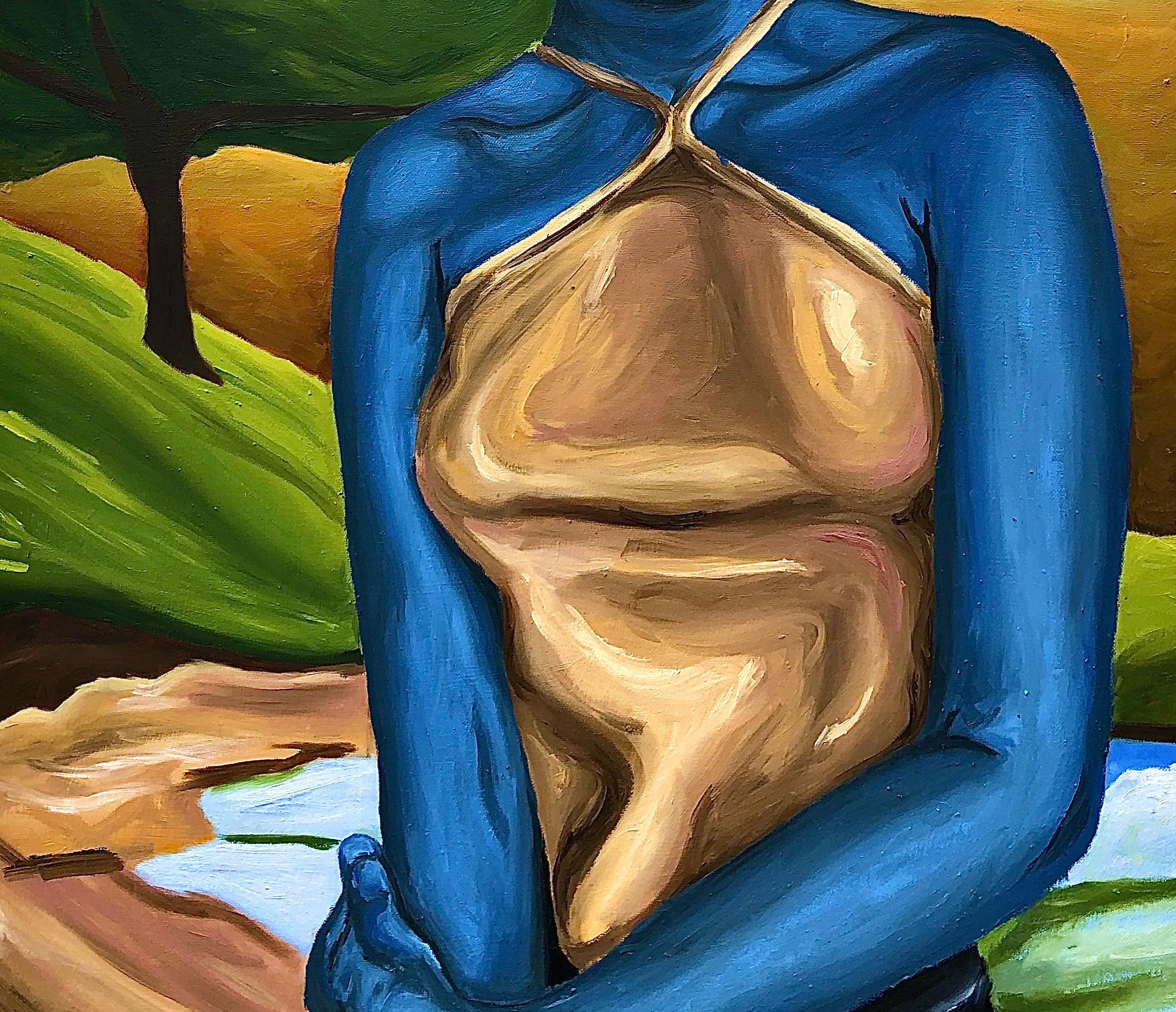 Towards the Horizon - 21. Jahrhundert, Zeitgenössisch, Figuratives Porträt, Frauen (Blau), Portrait Painting, von Jason Langa