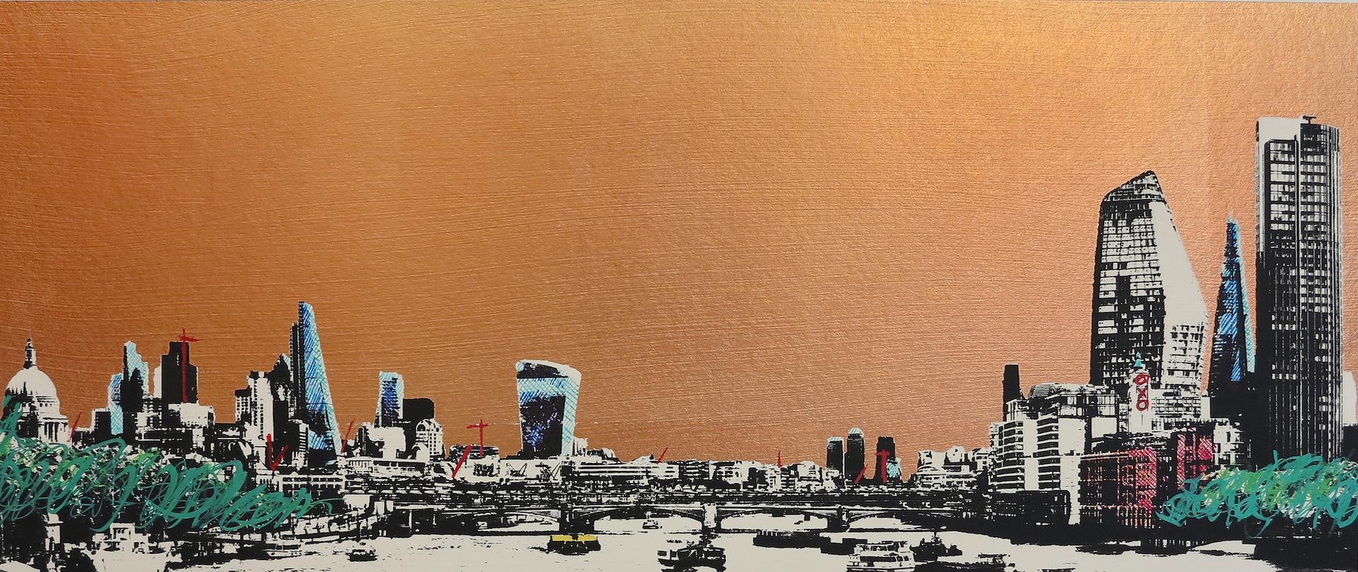 Ein wenig von der Themse, ein wenig von Londoner Diptychon  (Gold), Landscape Print, von Jason Lilley