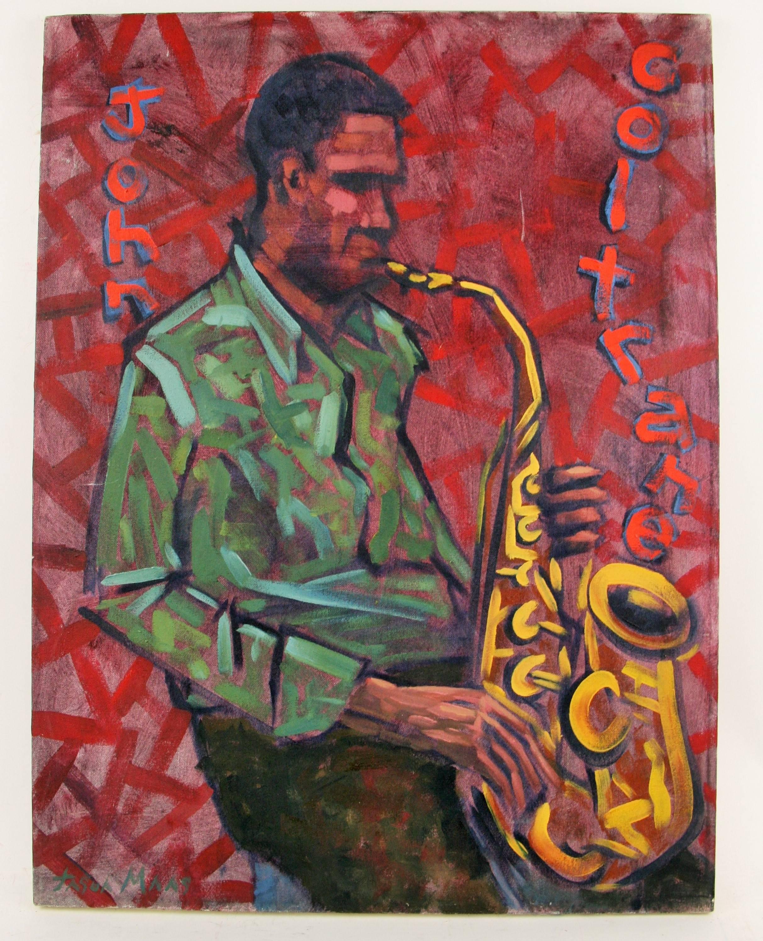 Jason Manns Abstract Painting -  Modern Figurative John Coltrane  Jazz Sax  oil  Painting 