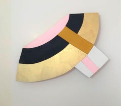 "17-6" Mixed Media Wall Sculpture painting- Gold, pink, black, minimalism