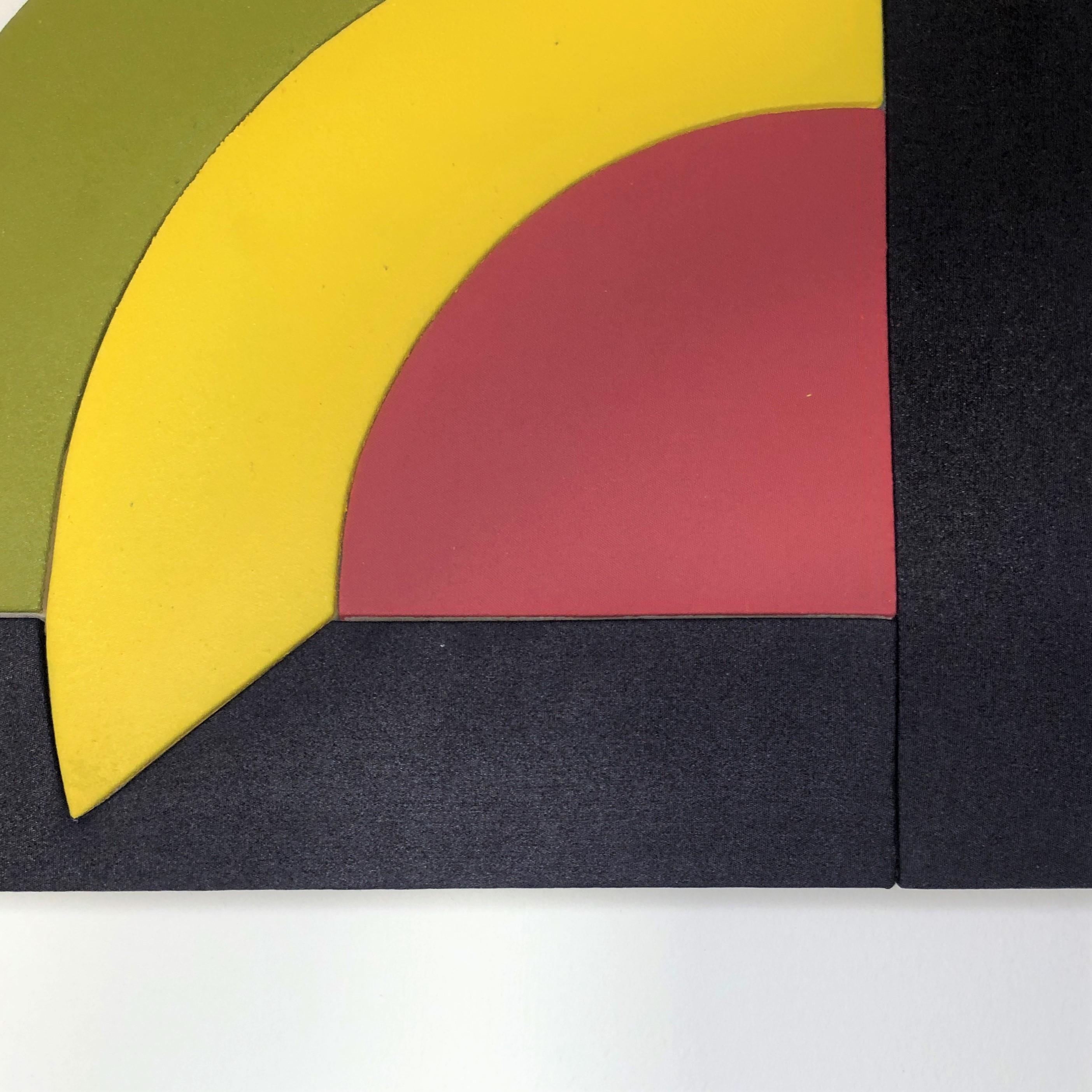 Mixed Media-Wandskulptur-Gemälde „19-2“ – gelb, schwarz, grün, minimalistisch im Angebot 2