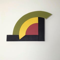"19-2" Mixed Media Wall Sculpture painting- yellow, black, green, minimalism