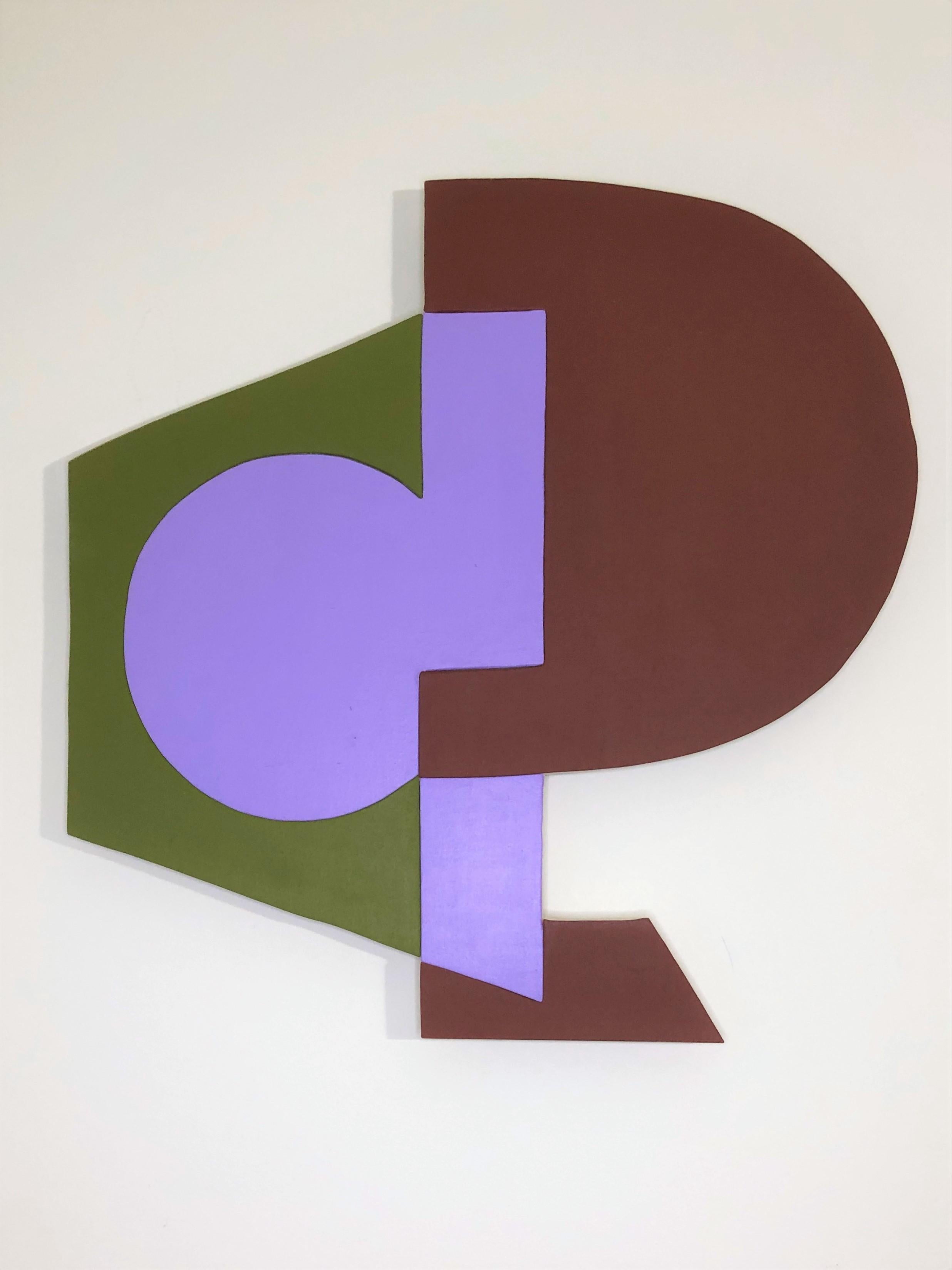 Jason Matherly Abstract Sculpture - "20-10a" Mixed Media Wall Sculpture painting- brown, purple, green, minimalism