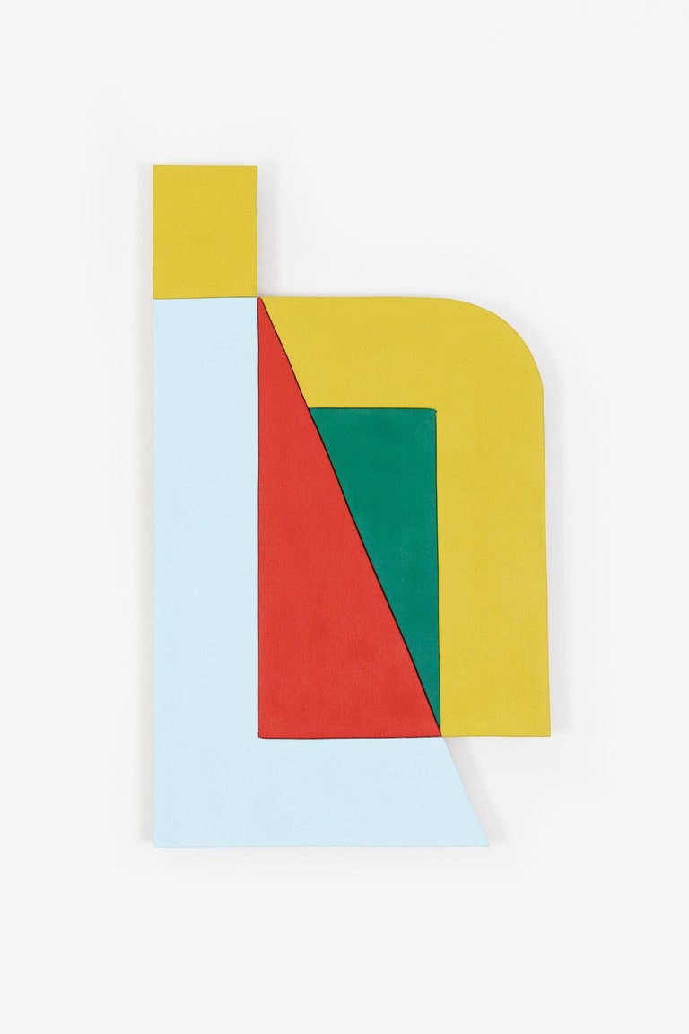 Jason Matherly Abstract Painting - "20-11" Wall Sculpture-yellow, green, teal, red, blue, geometric, light blue mcm