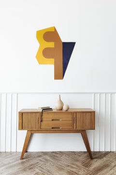 Mixed Media-Wandskulptur „20-9a“ in Violett, Braun, Gelb, Minimalismus