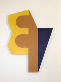 "20-9a" Mixed Media Wall Sculpture painting- violet, brown, yellow, minimalism