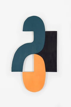 "21-7" Wall Sculpture- orange, navy, black, geometric, mid century, mcm, blue
