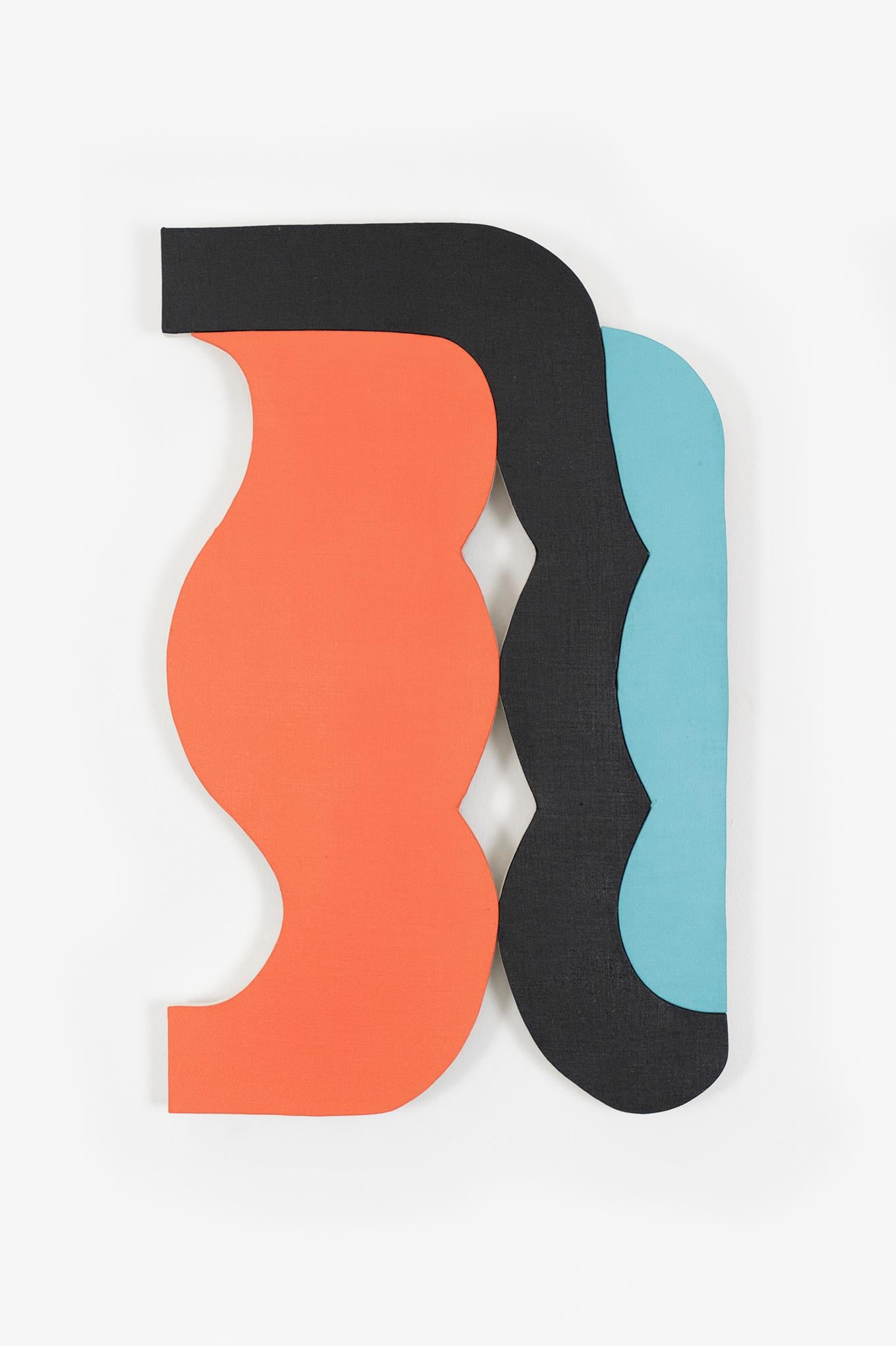 Jason Matherly Abstract Sculpture – „21-9“ Wandskulptur – orange, teal, blau, schwarz, lachs, kühn, klein