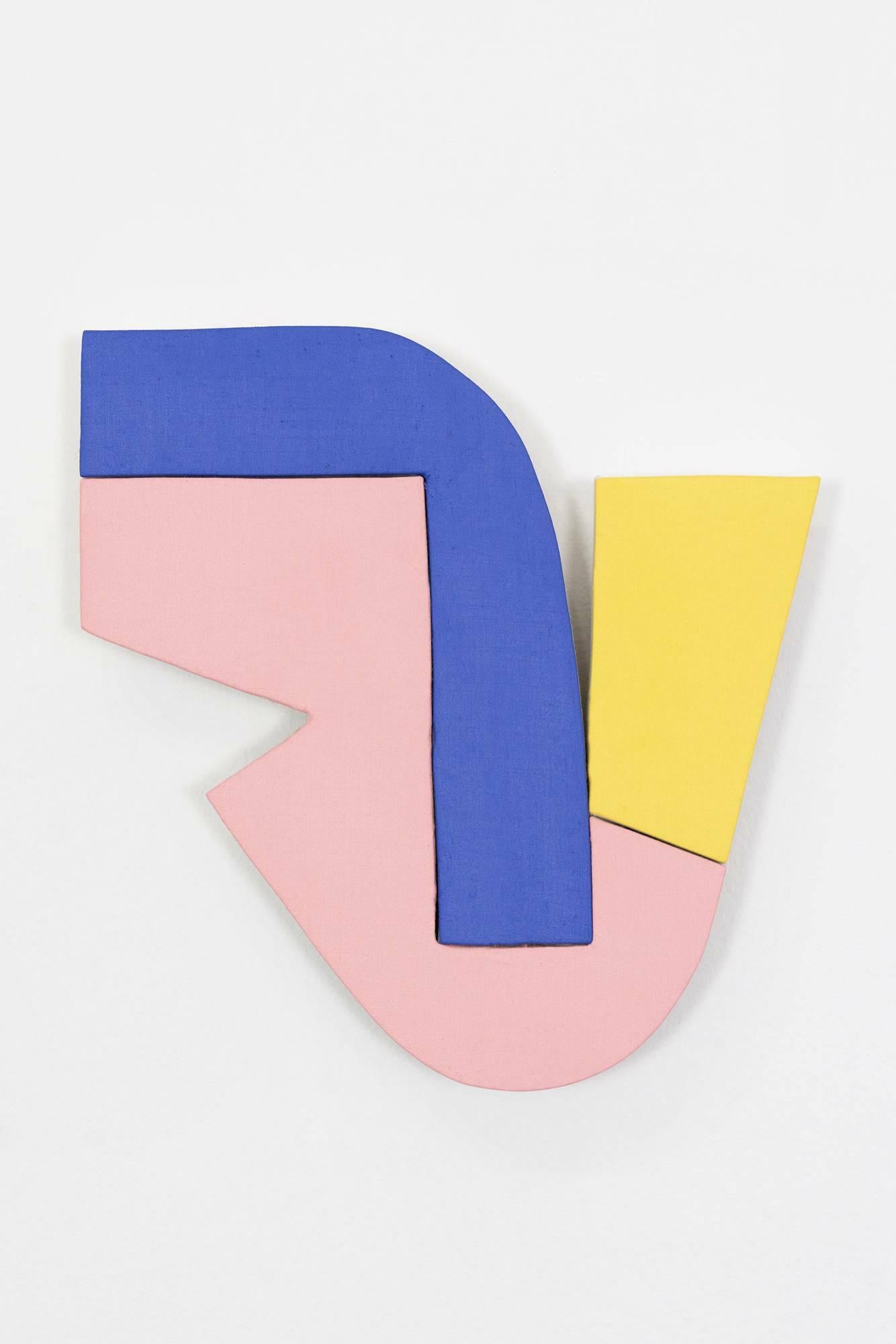 Jason Matherly Abstract Sculpture - "22-11" Mixed Media Wall Sculpture painting-  yellow, blue, pink