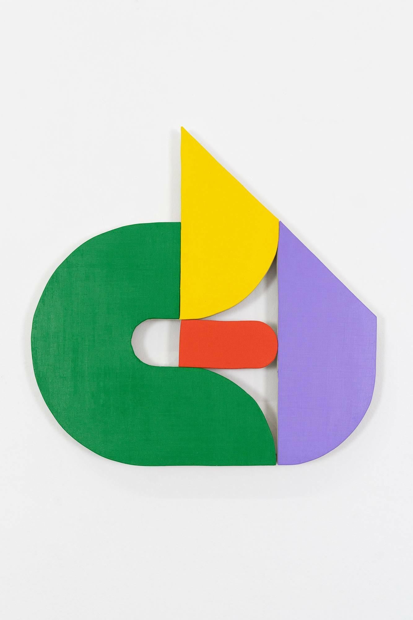 Jason Matherly Abstract Sculpture - "22-13" Mixed Media Wall Sculpture painting-  green, yellow, purple, red