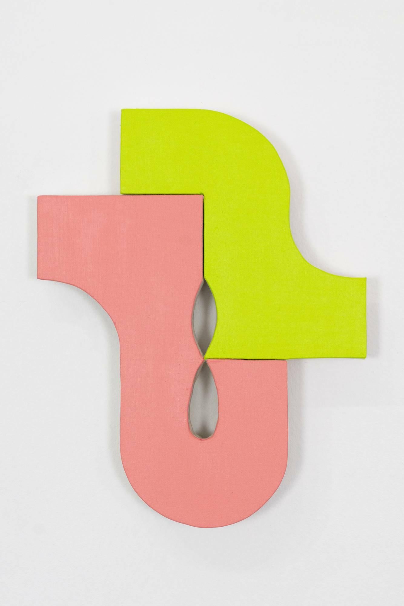 Jason Matherly Abstract Sculpture - "22-14" Mixed Media Wall Sculpture painting-  pink, chartreuse