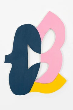 "23-3" Mixed Media Wall Sculpture painting- blue pink, yellow