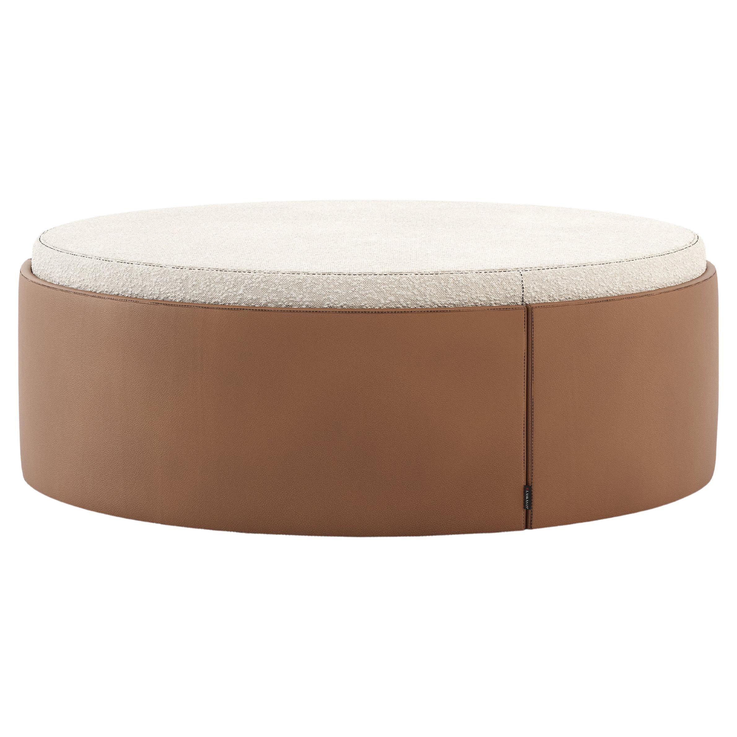 Upholstered pouf with customisable leather by Laskasas For Sale