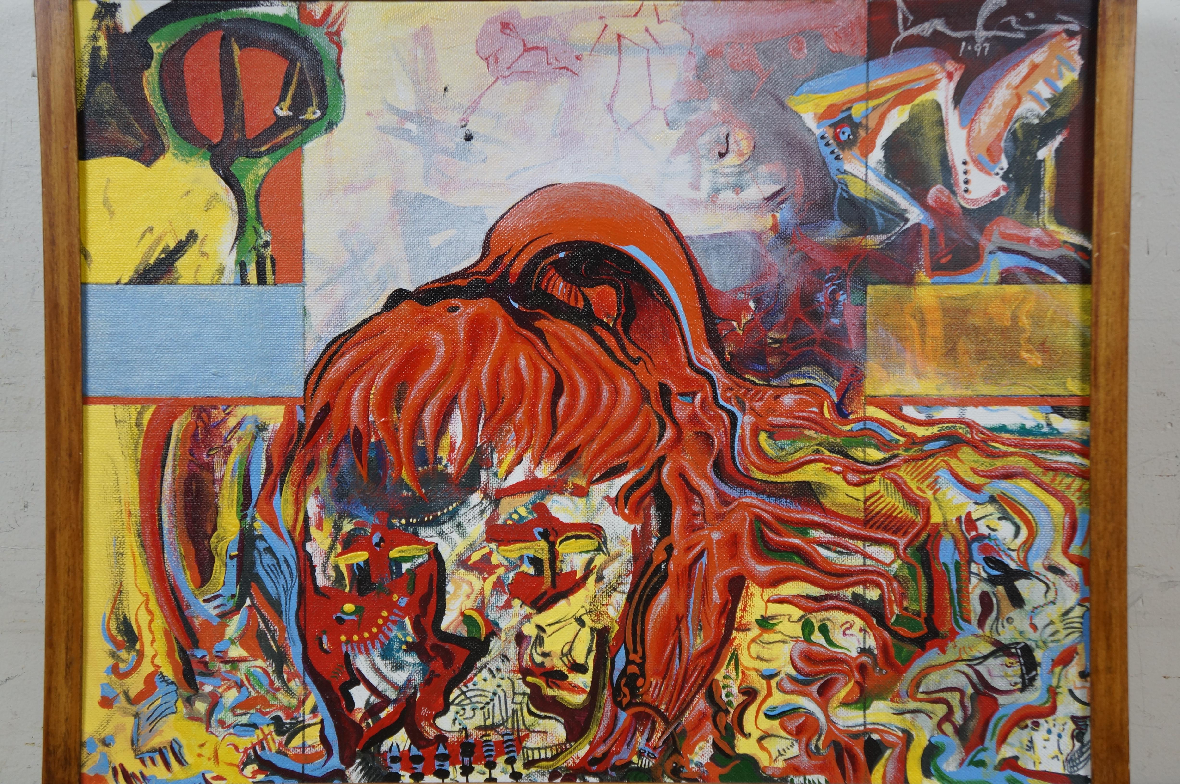 Jason Raney IRWIN 1997 H�übsches Mädchen abstrakte Acryl-Leinwand auf dem Brett Malerei 19