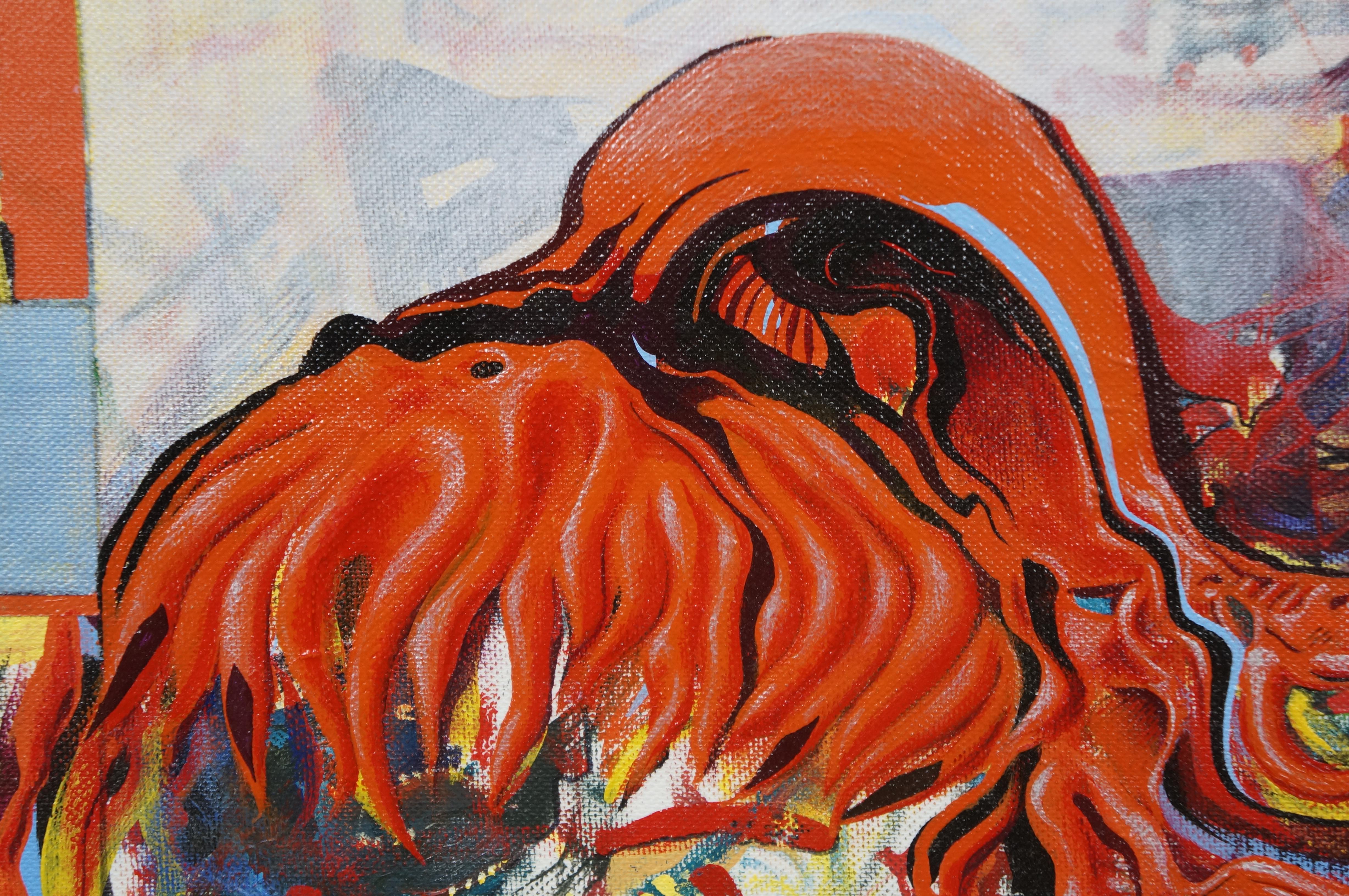 Jason Raney IRWIN 1997 Hübsches Mädchen abstrakte Acryl-Leinwand auf dem Brett Malerei 19