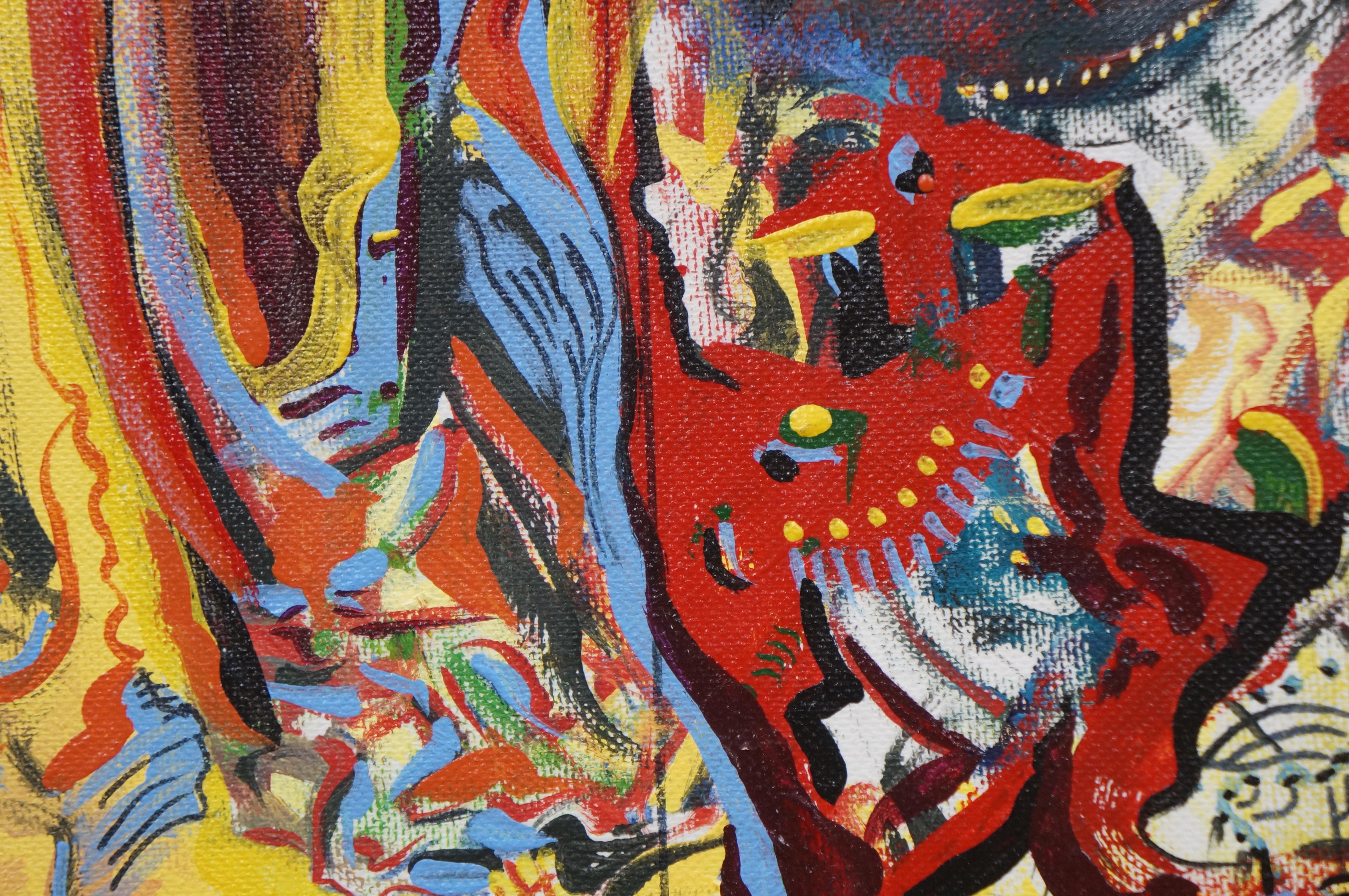 Jason Raney IRWIN 1997 Hübsches Mädchen abstrakte Acryl-Leinwand auf dem Brett Malerei 19