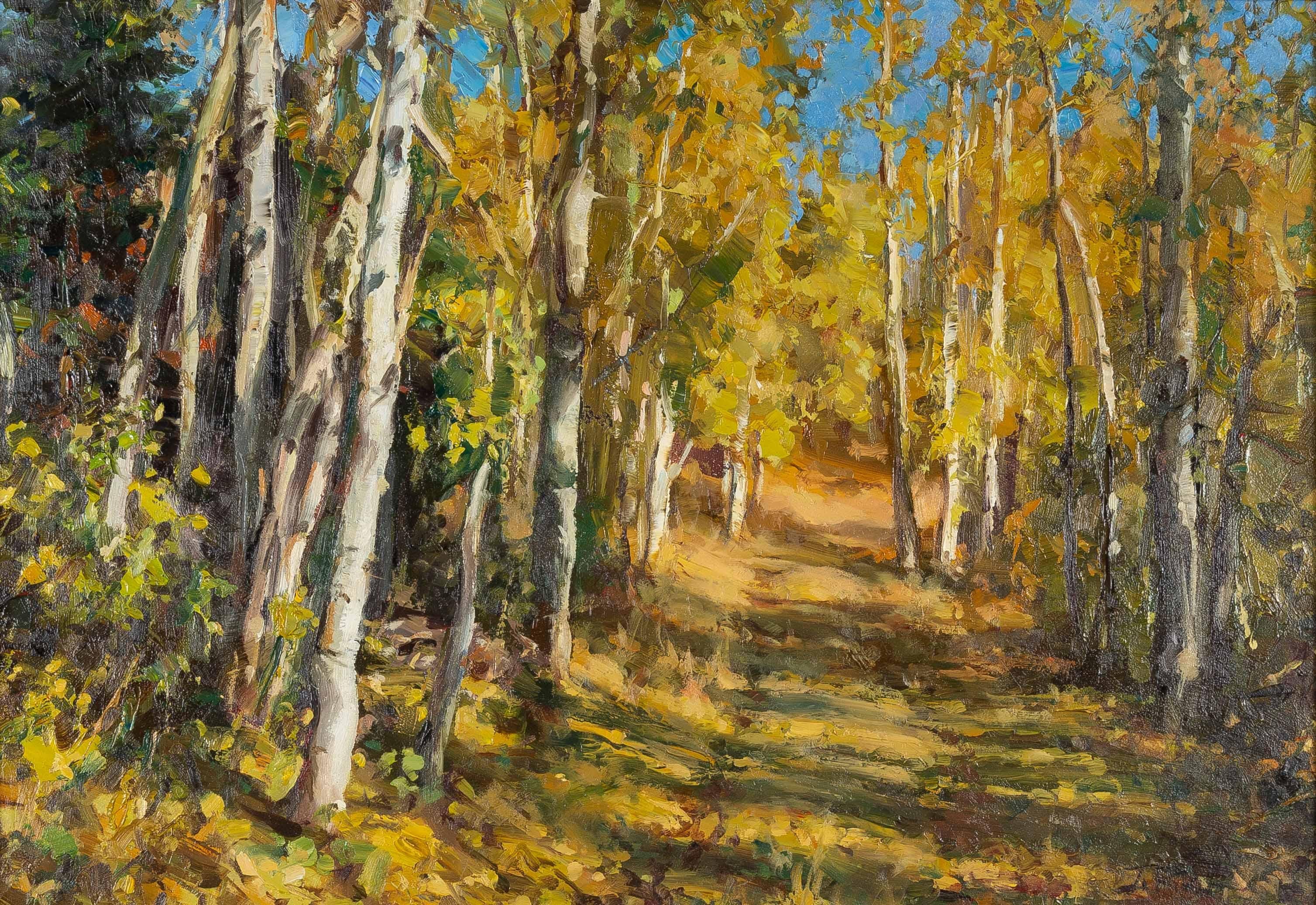 Aspen Trail Original Jason Rich Autumn Tree Landscape Oil Painting Western Art For Sale 1