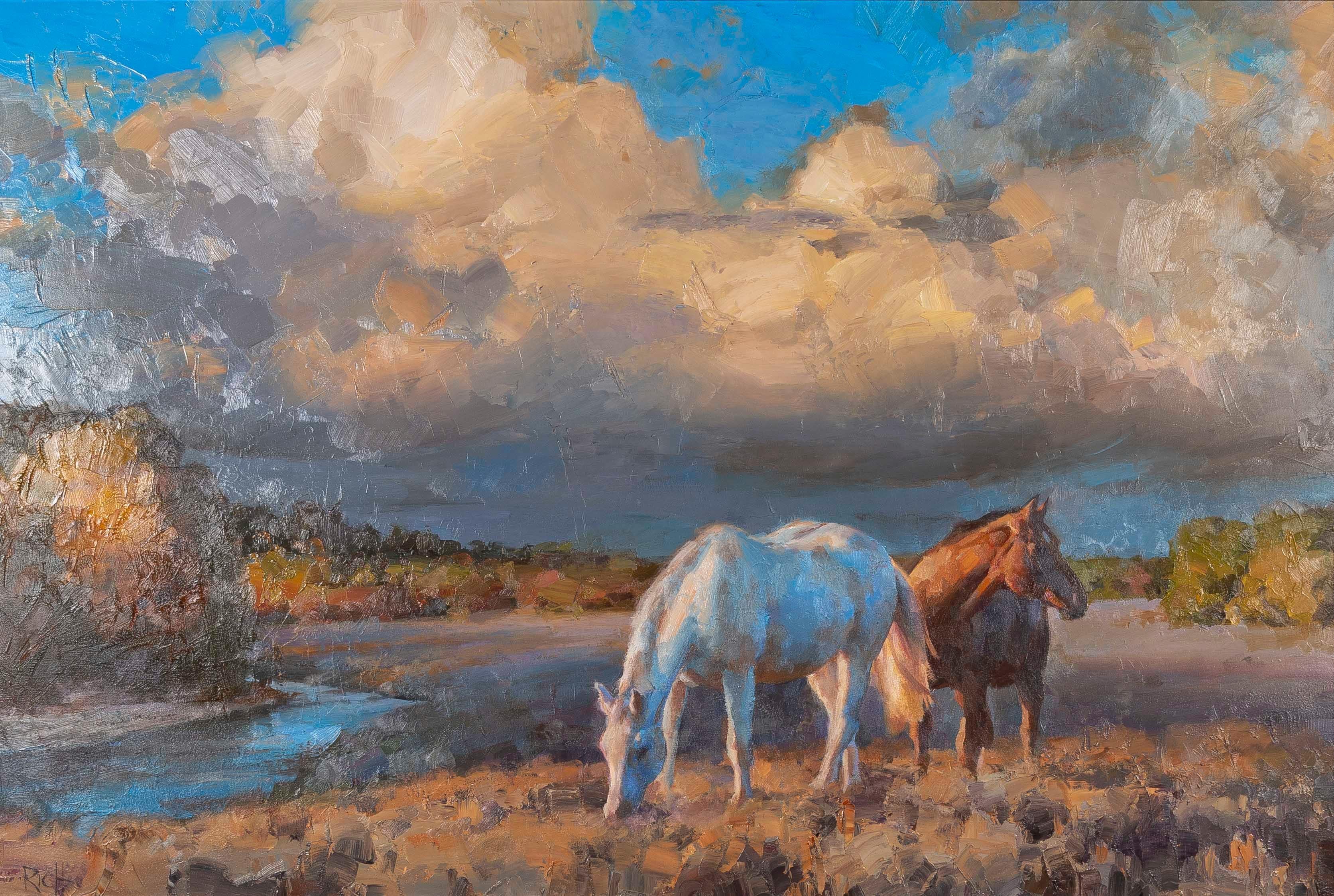 Big Sky Range Horses Jason Rich Western Art Landschaft, Ölgemälde auf Leinwand im Angebot 1