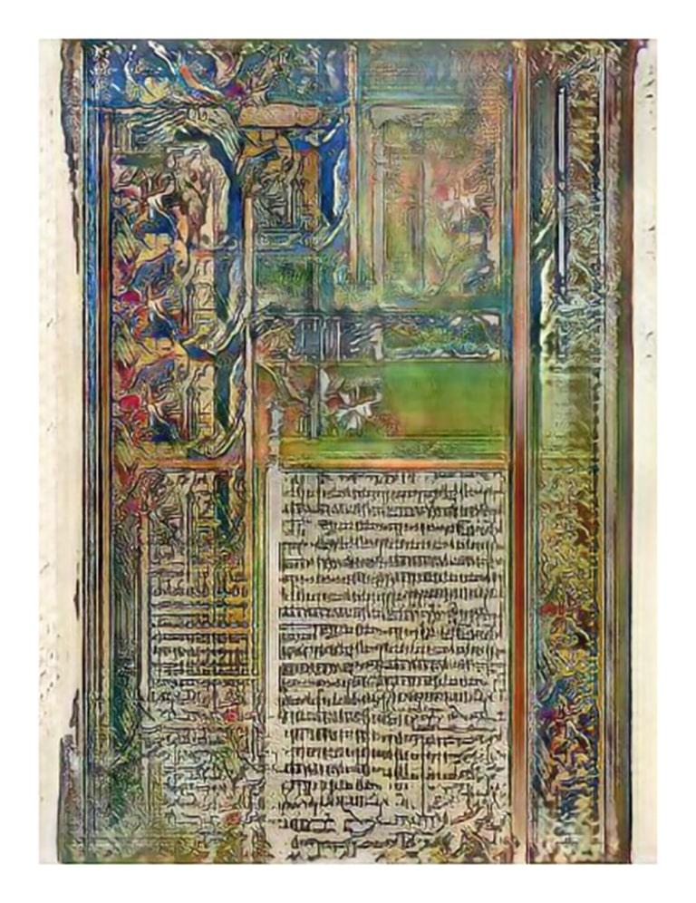 Narrative Frame (Illuminated Manuscripts 2), Print by Jason Salavon, 2019

Additional information:
Medium: Archival pigment print
Dimensions: 17 1/2 × 13 1/2 in (44.5 × 34.3 cm)
Editions 1-5 of 5 + 2AP

signed and dated verso
Gallery Letter of