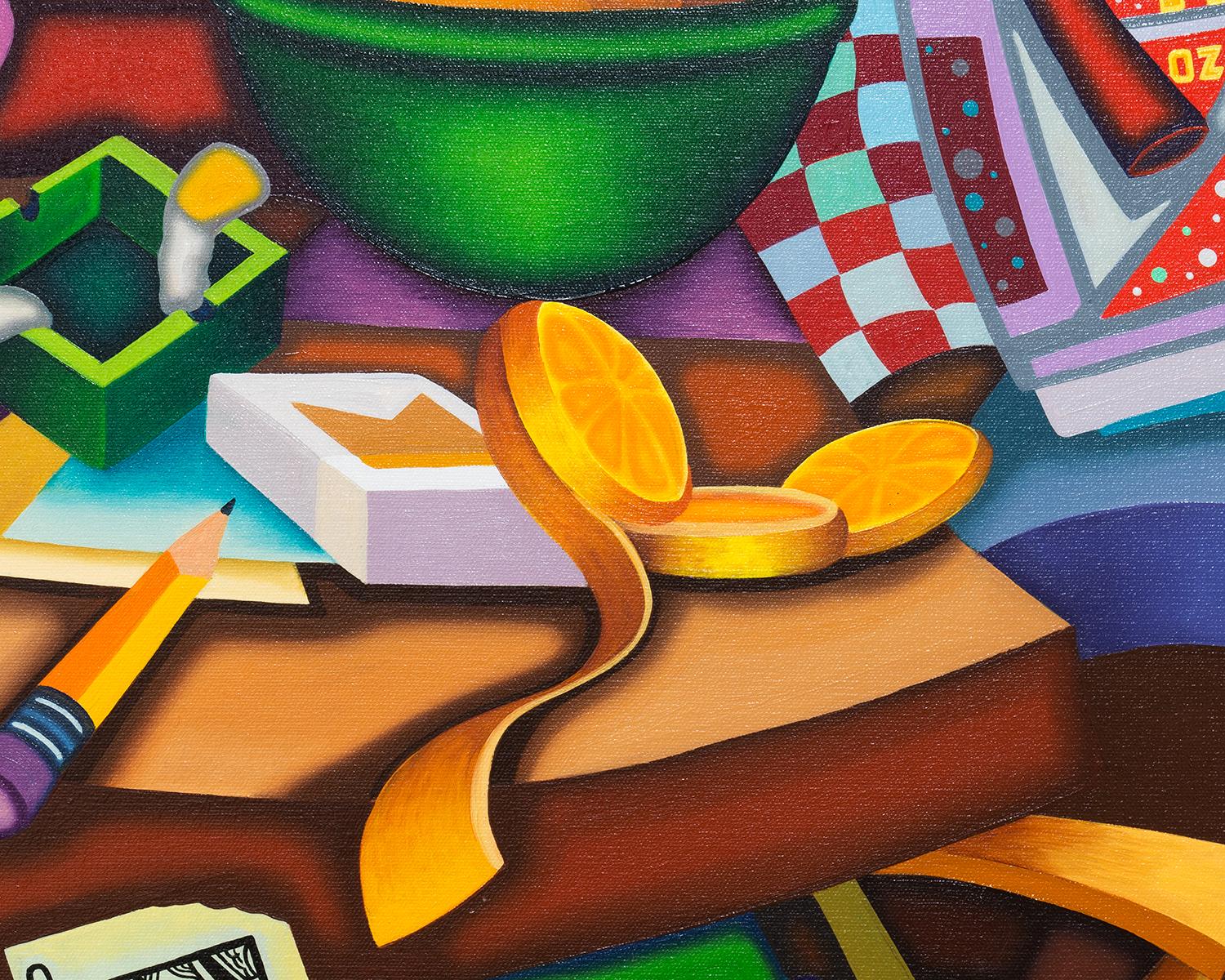 EVERYTHING IN ITS RIGHT PLACE - Cubist, Bright & Bold Surreal Still Life - Contemporary Painting by Jason Stout
