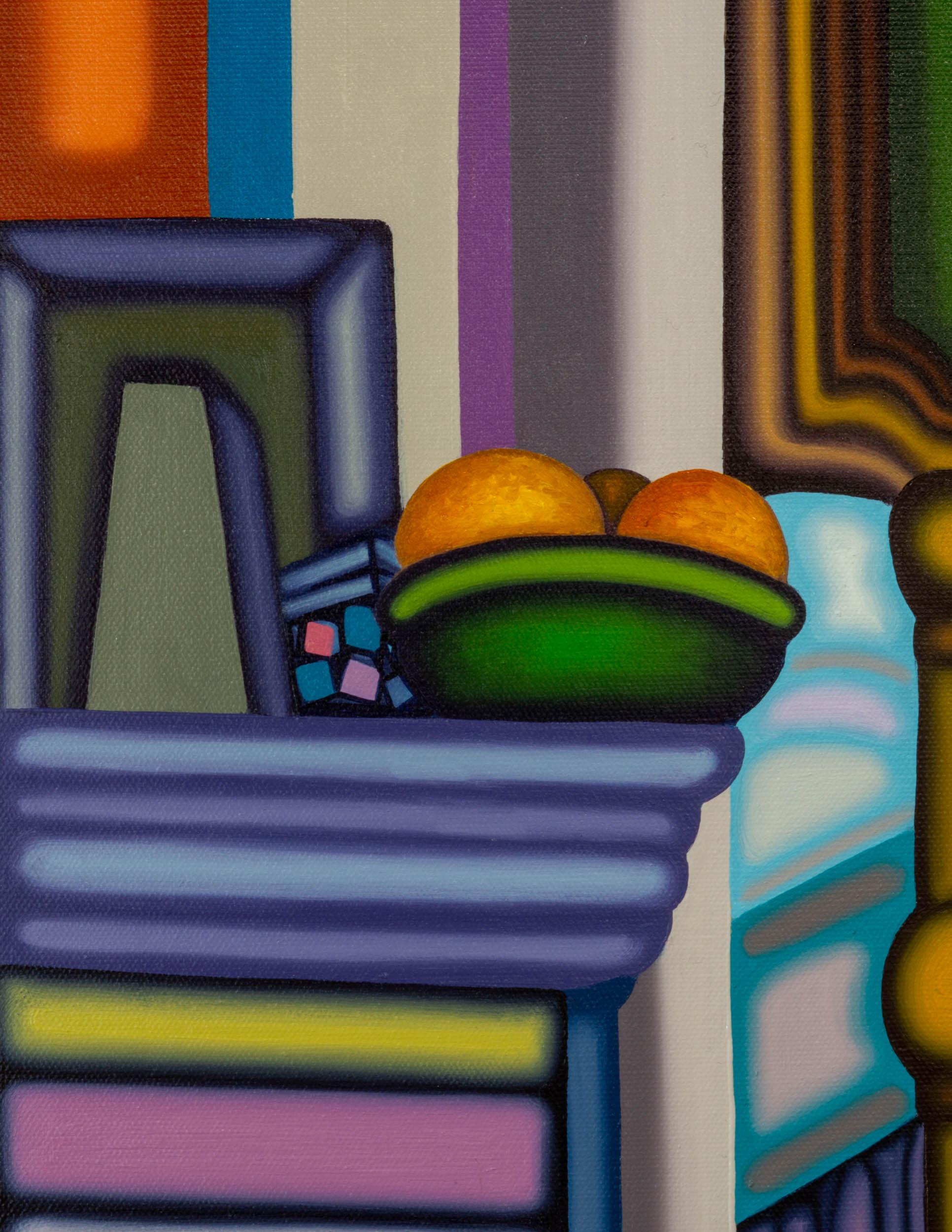 THE EDGE OF THE HALL - Cubist Interior Painting Inspired by Covid Lockdown For Sale 1
