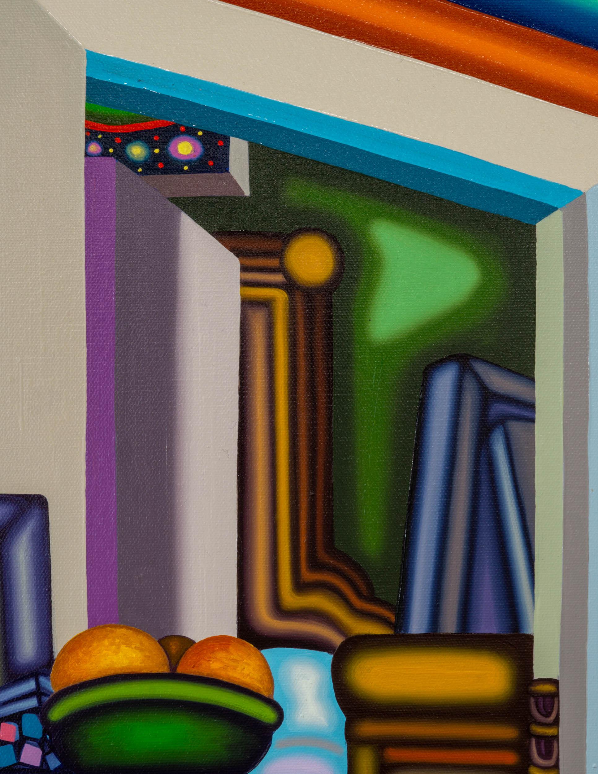 THE EDGE OF THE HALL - Cubist Interior Painting Inspired by Covid Lockdown For Sale 3