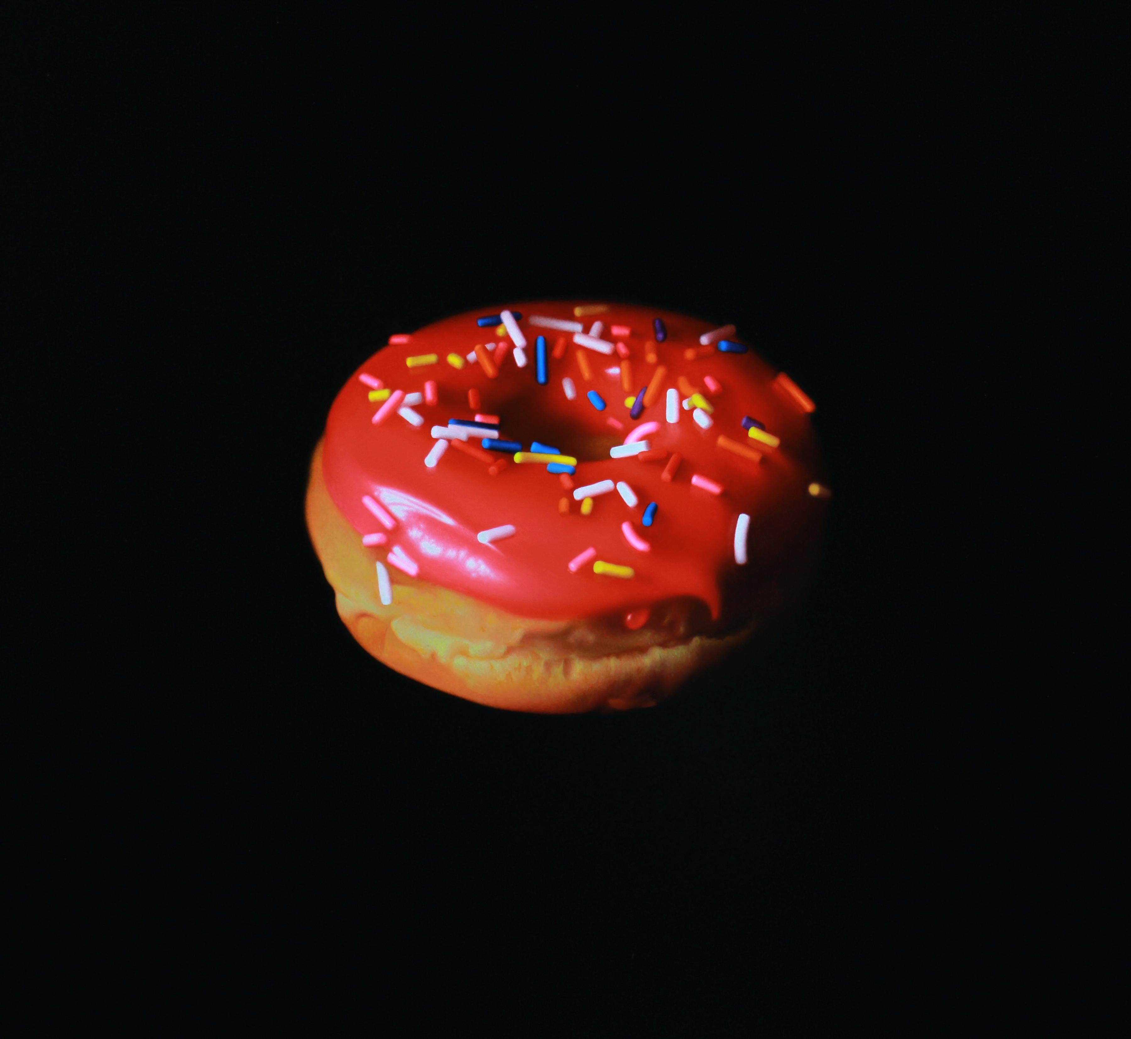 Jason Walker Still-Life Painting - "Pink Sprinkle Donut" Oil Painting