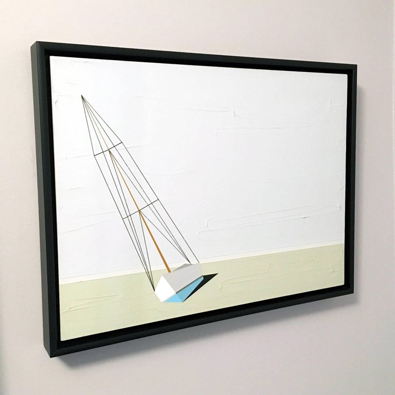 Darling, Oil, Acrylic, Sailboat, Textured, Water, Beach House, Blue, Sailing - Gray Still-Life Painting by Jason Wright