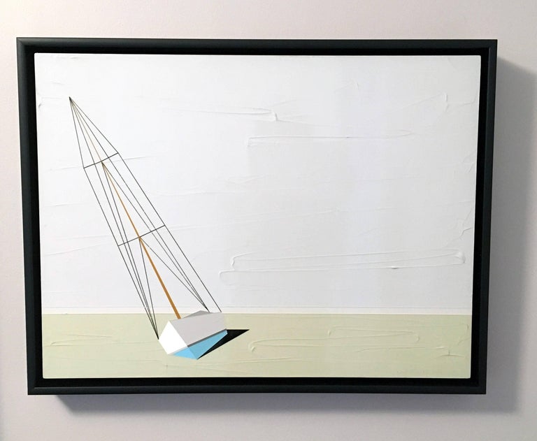 Jason Wright Still-Life Painting - Darling, Oil, Acrylic, Sailboat, Textured, Water, Beach House, Blue, Sailing