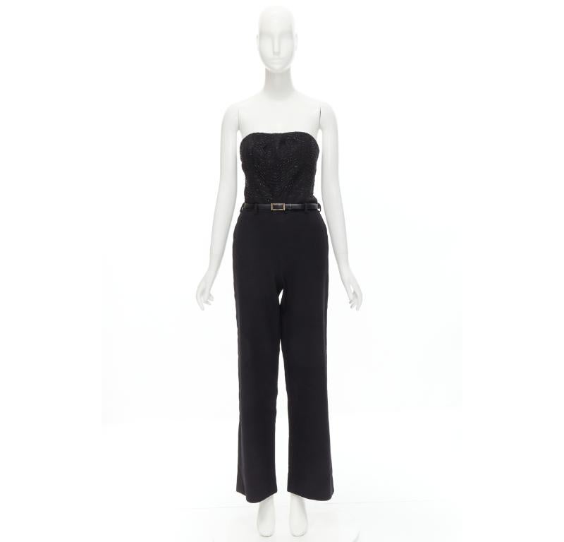 JASON WU 2014 Pasarela negro adornado con perlas corsé deshuesado con cinturón mono US2 XS en venta 5