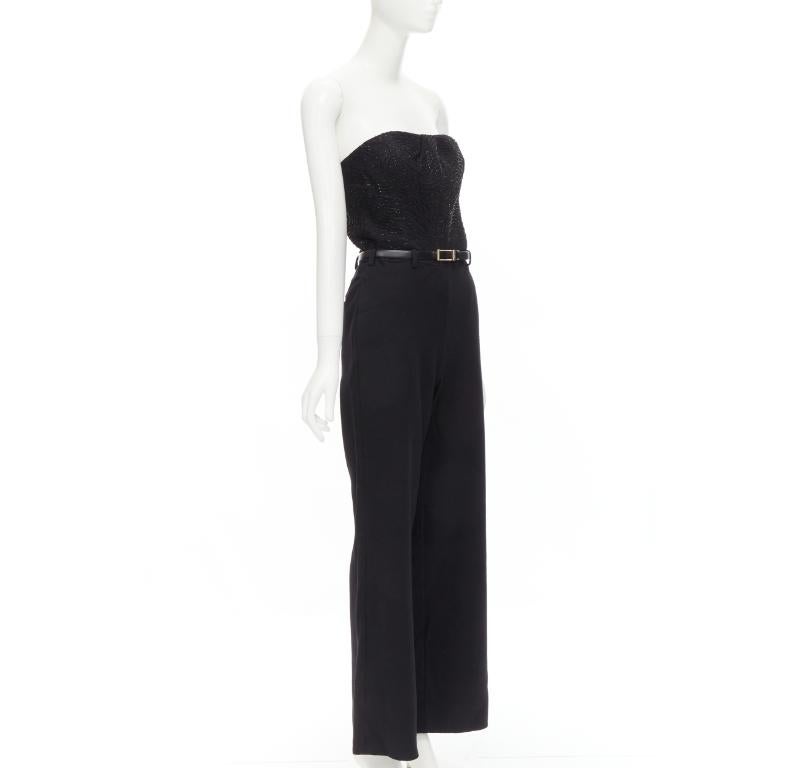 JASON WU 2014 Pasarela negro adornado con perlas corsé deshuesado con cinturón mono US2 XS Negro en venta