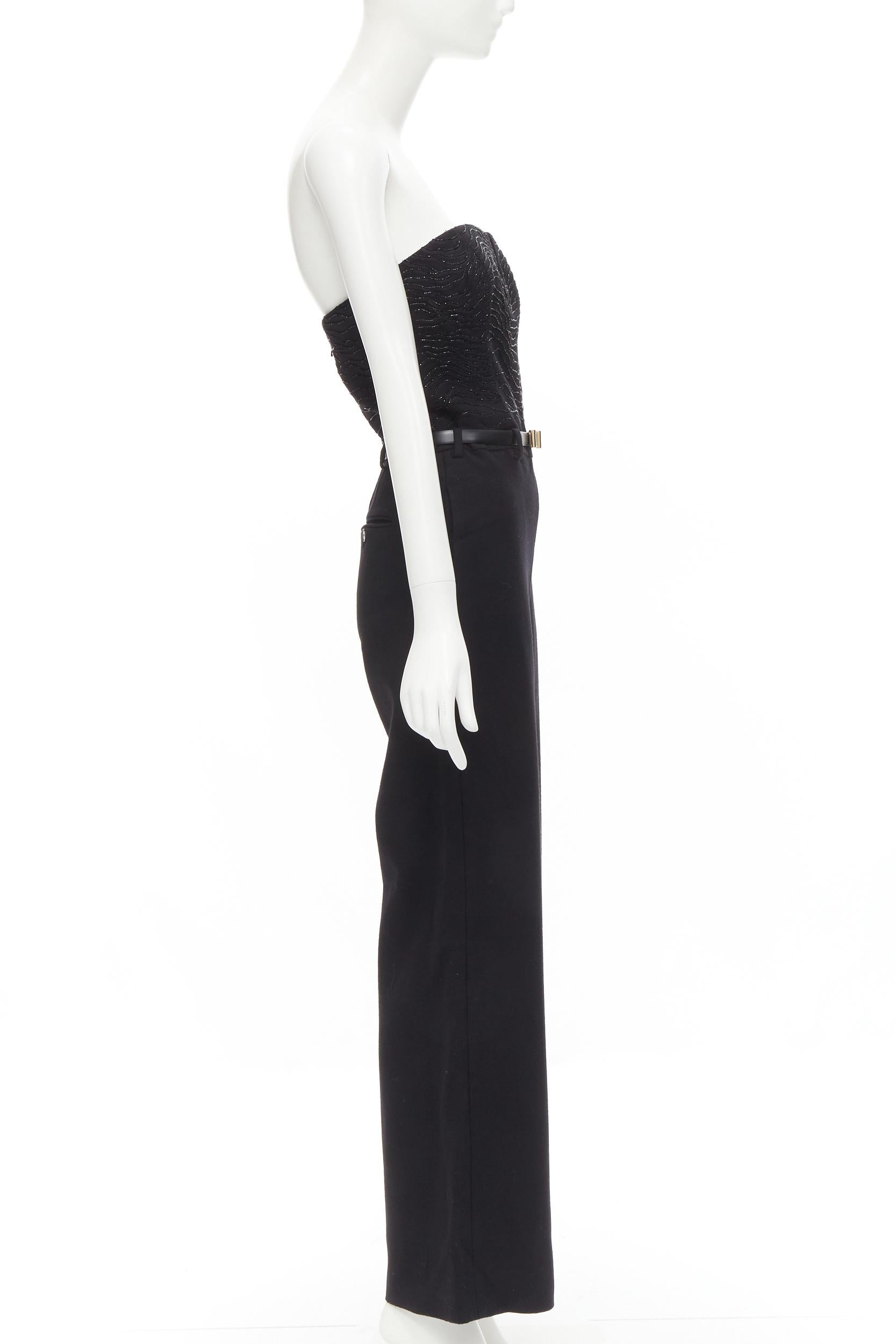 JASON WU 2014 Runway black bead embellished boned corset belted jumpsuit US2 XS In Excellent Condition For Sale In Hong Kong, NT