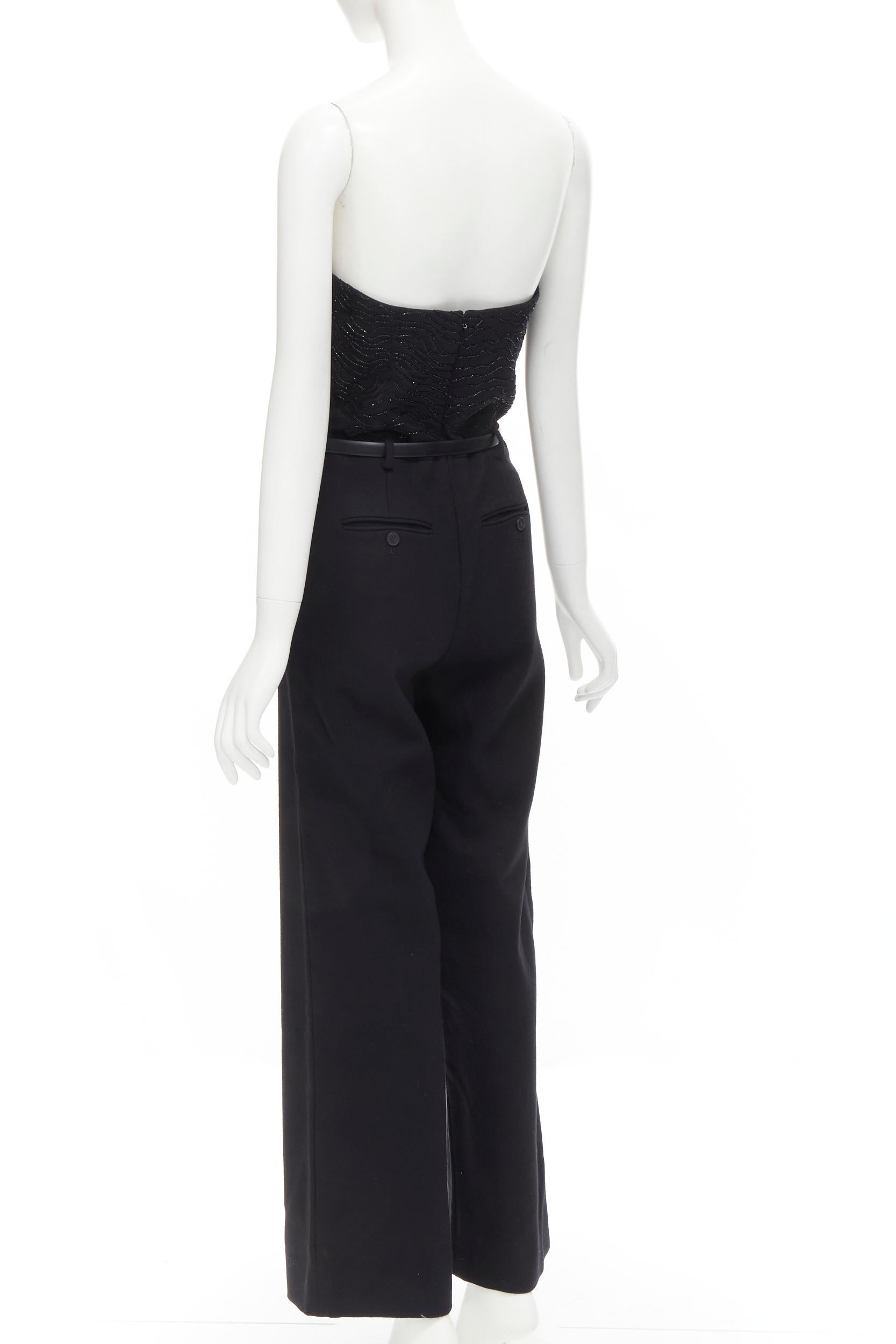 Black JASON WU 2014 Runway black bead embellished boned corset belted jumpsuit US2 XS