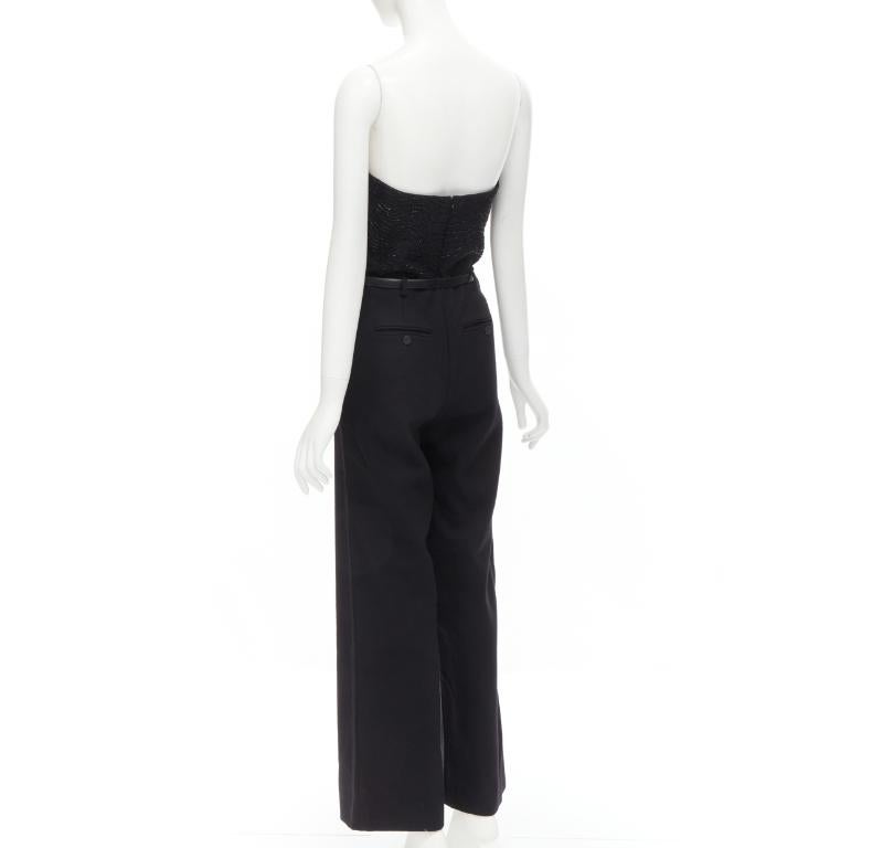 JASON WU 2014 Pasarela negro adornado con perlas corsé deshuesado con cinturón mono US2 XS en venta 1