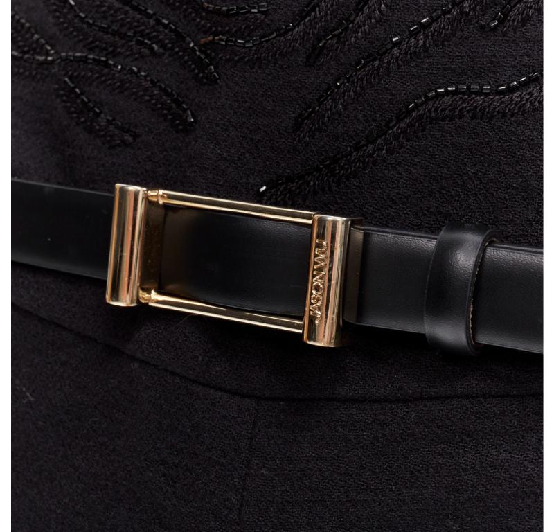 JASON WU 2014 Pasarela negro adornado con perlas corsé deshuesado con cinturón mono US2 XS en venta 3